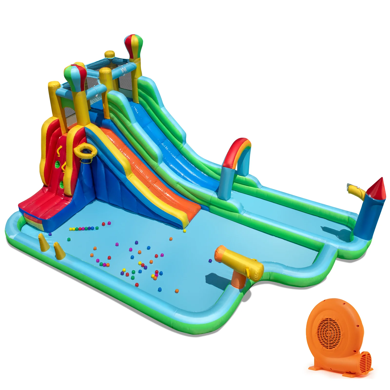 Inflatable Water Slide Park Giant Bounce House with 750W Blower, Blue - Image 4