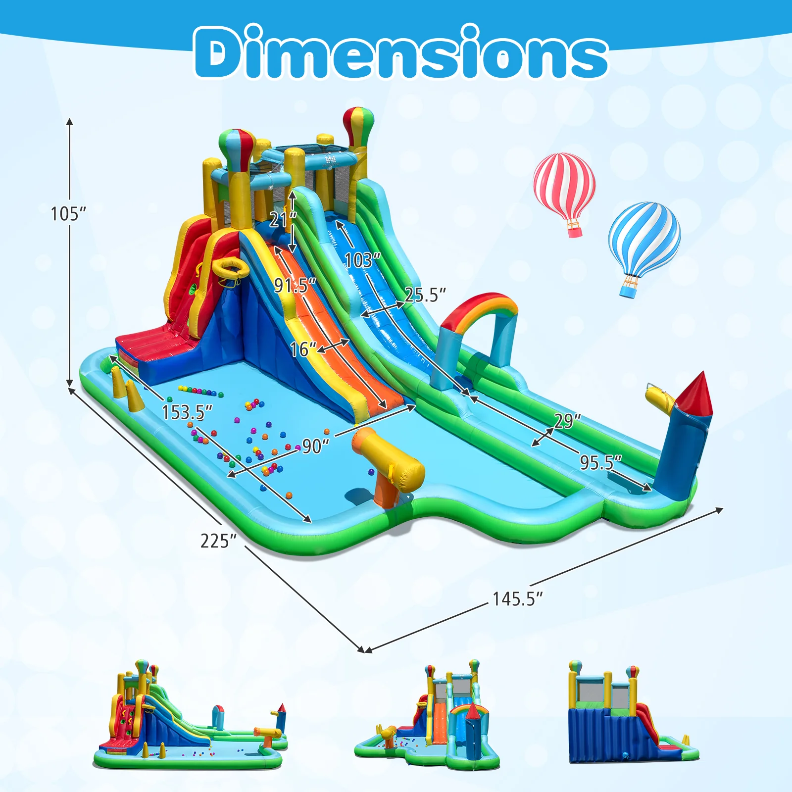Inflatable Water Slide Park Giant Bounce House with 750W Blower, Blue - Image 6