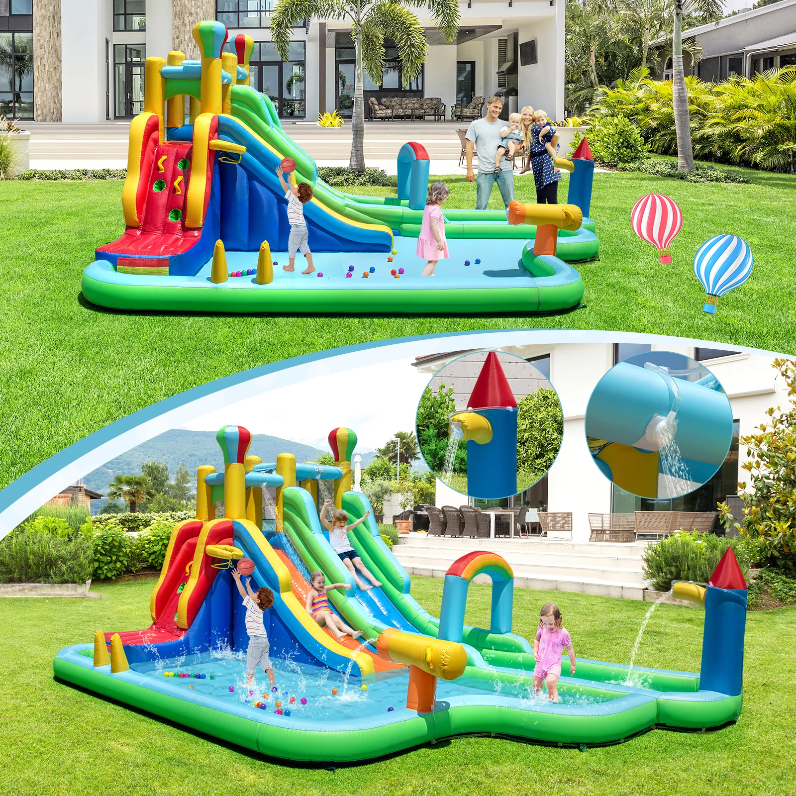 Inflatable Water Slide Park Giant Bounce House with 950W Blower, Blue - Image 3