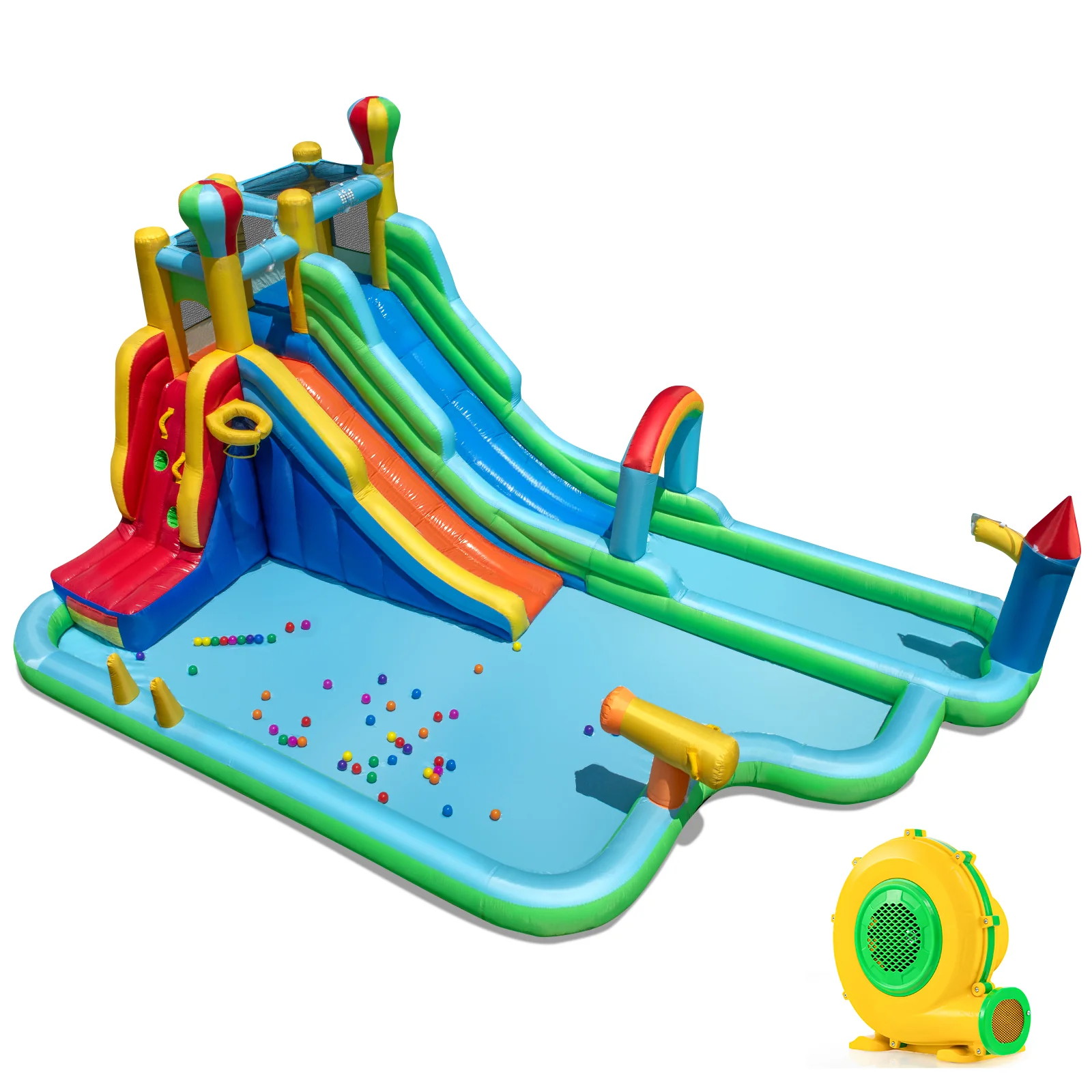 Inflatable Water Slide Park Giant Bounce House with 950W Blower, Blue - Image 4