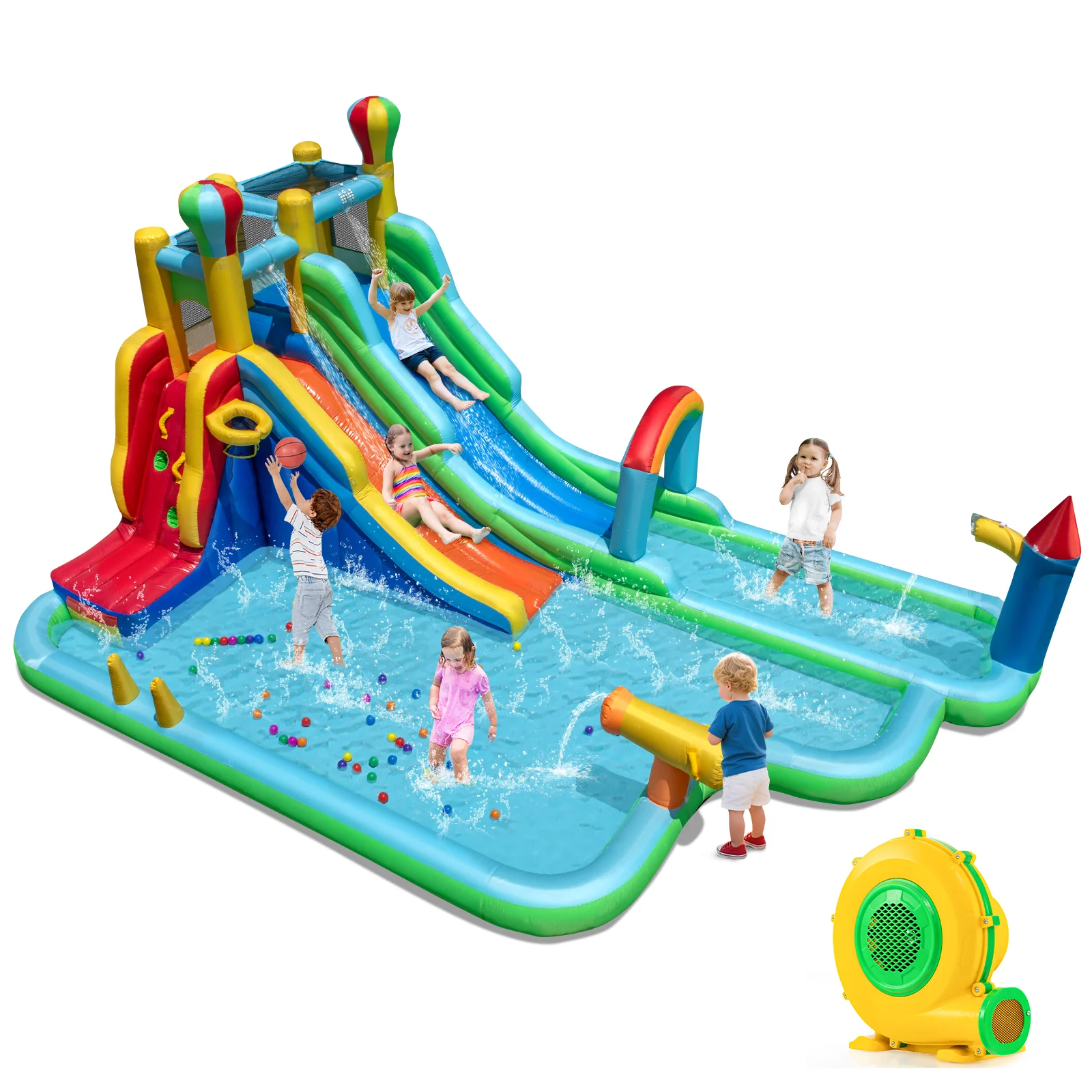 Inflatable Water Slide Park Giant Bounce House with 950W Blower, Blue - Image 5