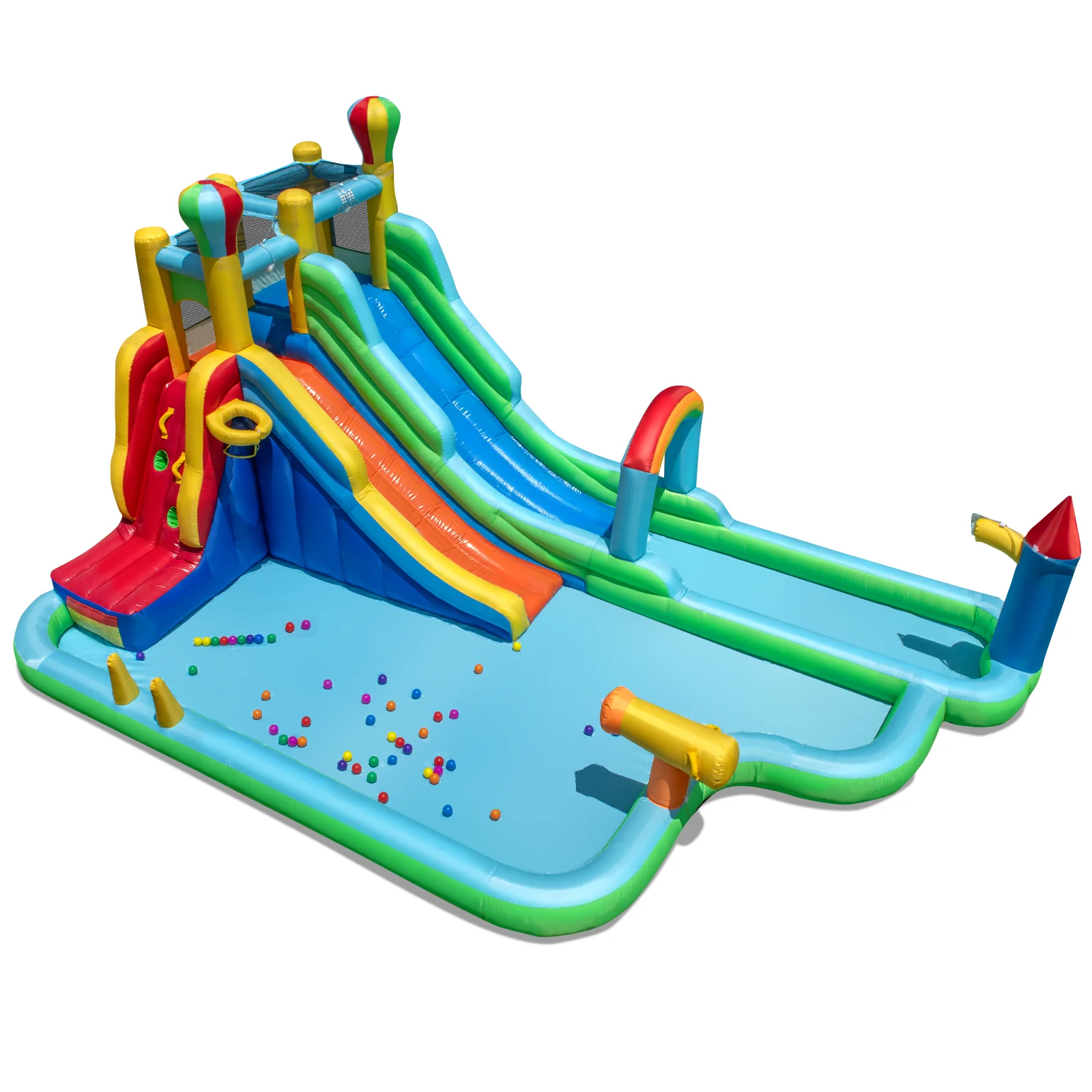 Inflatable Water Slide Park Giant Bounce House with Double Long Slides, Blue - Image 4