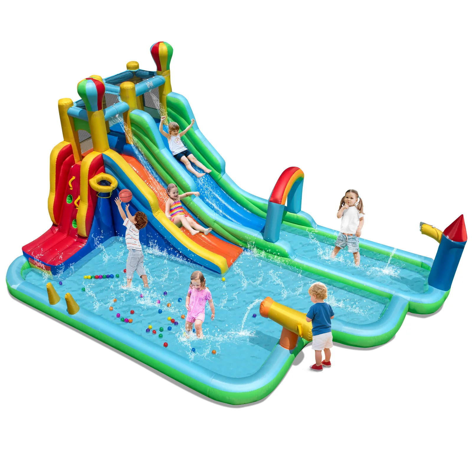 Inflatable Water Slide Park Giant Bounce House with Double Long Slides, Blue - Image 5