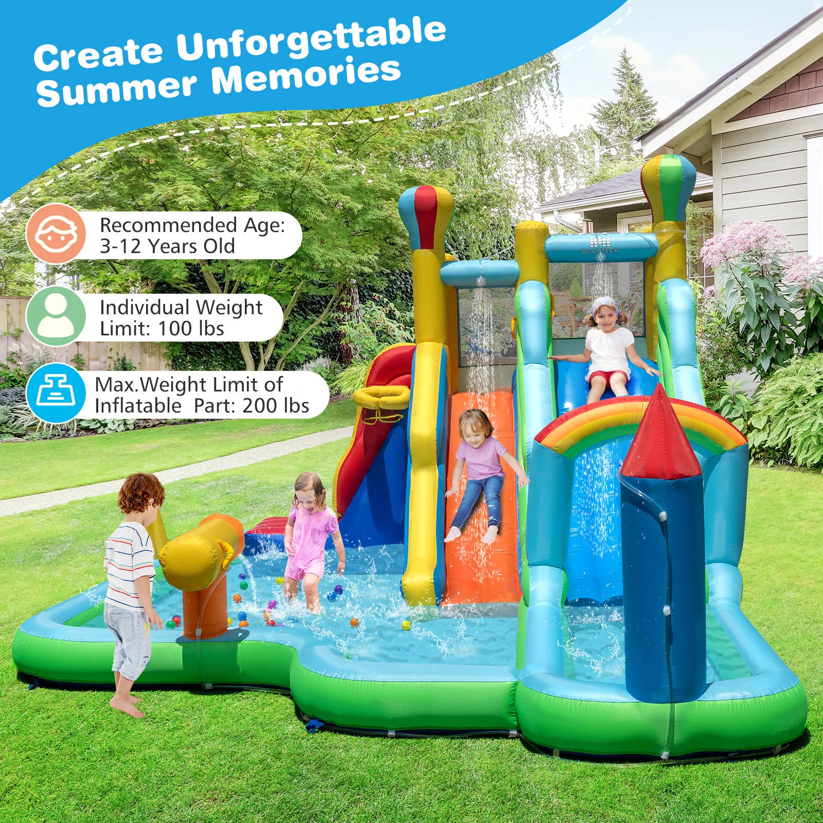 Inflatable Water Slide Park Giant Bounce House with Double Long Slides, Blue - Image 9