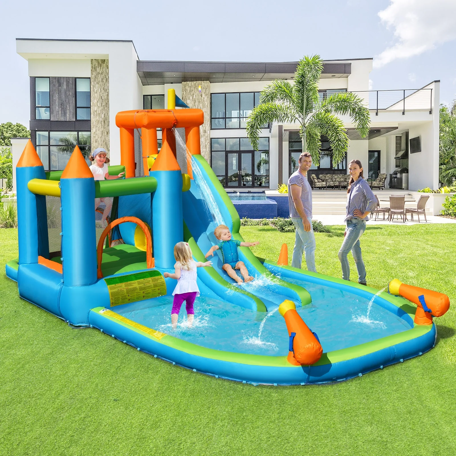 Inflatable Water Slide With Bounce House, Splash Pool, No Blower, Kids - Image 2