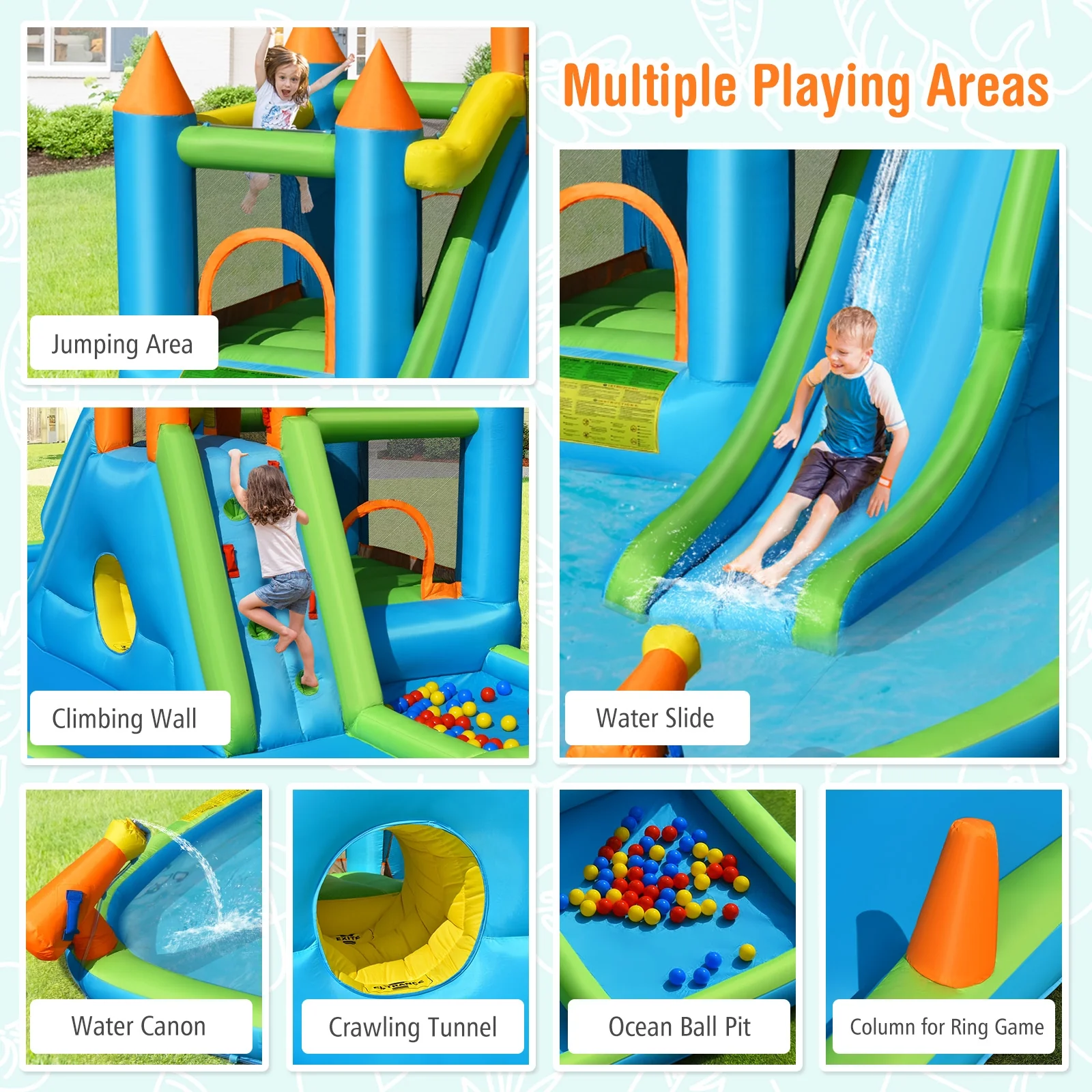 Inflatable Water Slide With Bounce House, Splash Pool, No Blower, Kids - Image 8