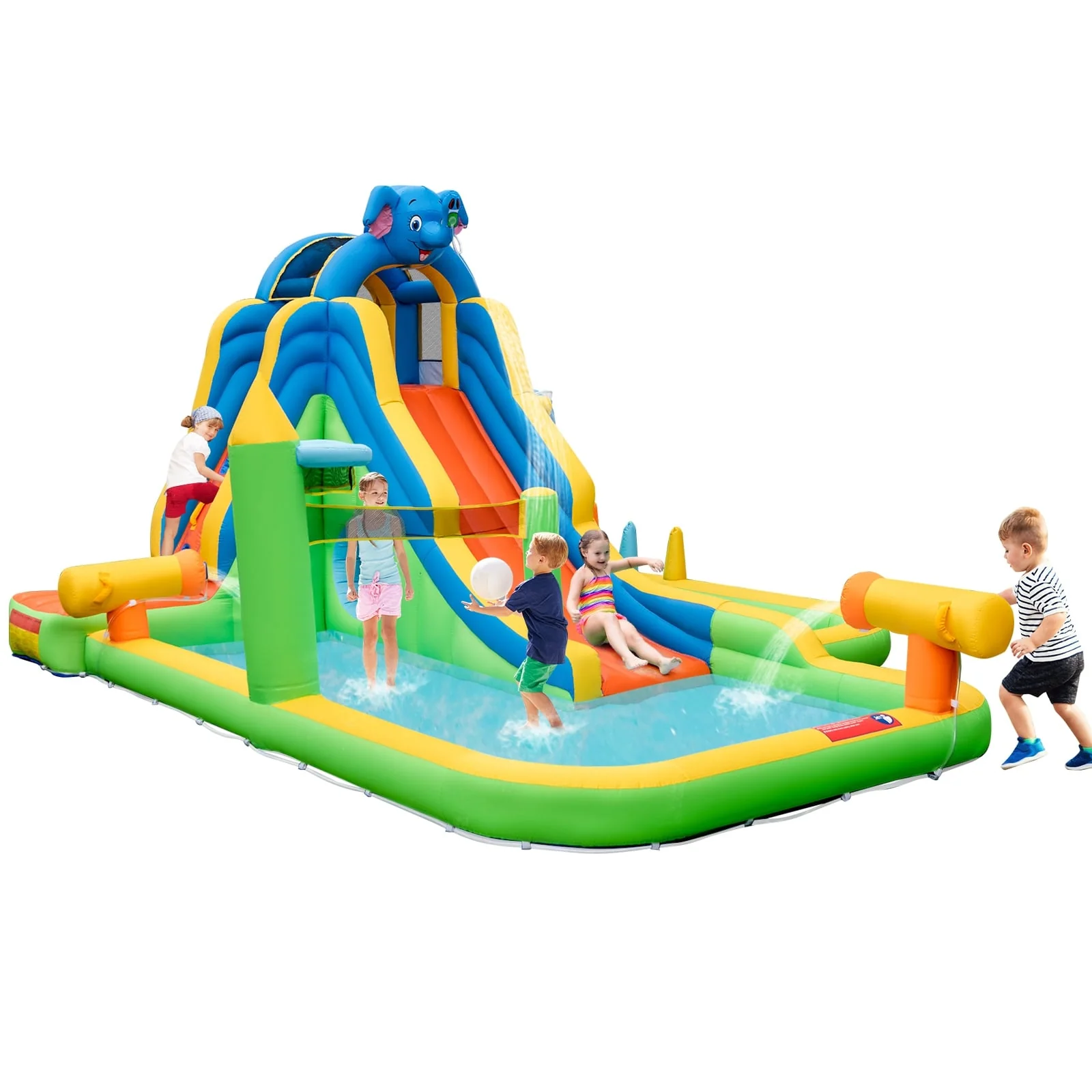 Inflatable Water Slide With Splash Pool, Climbing Wall, Multicolor