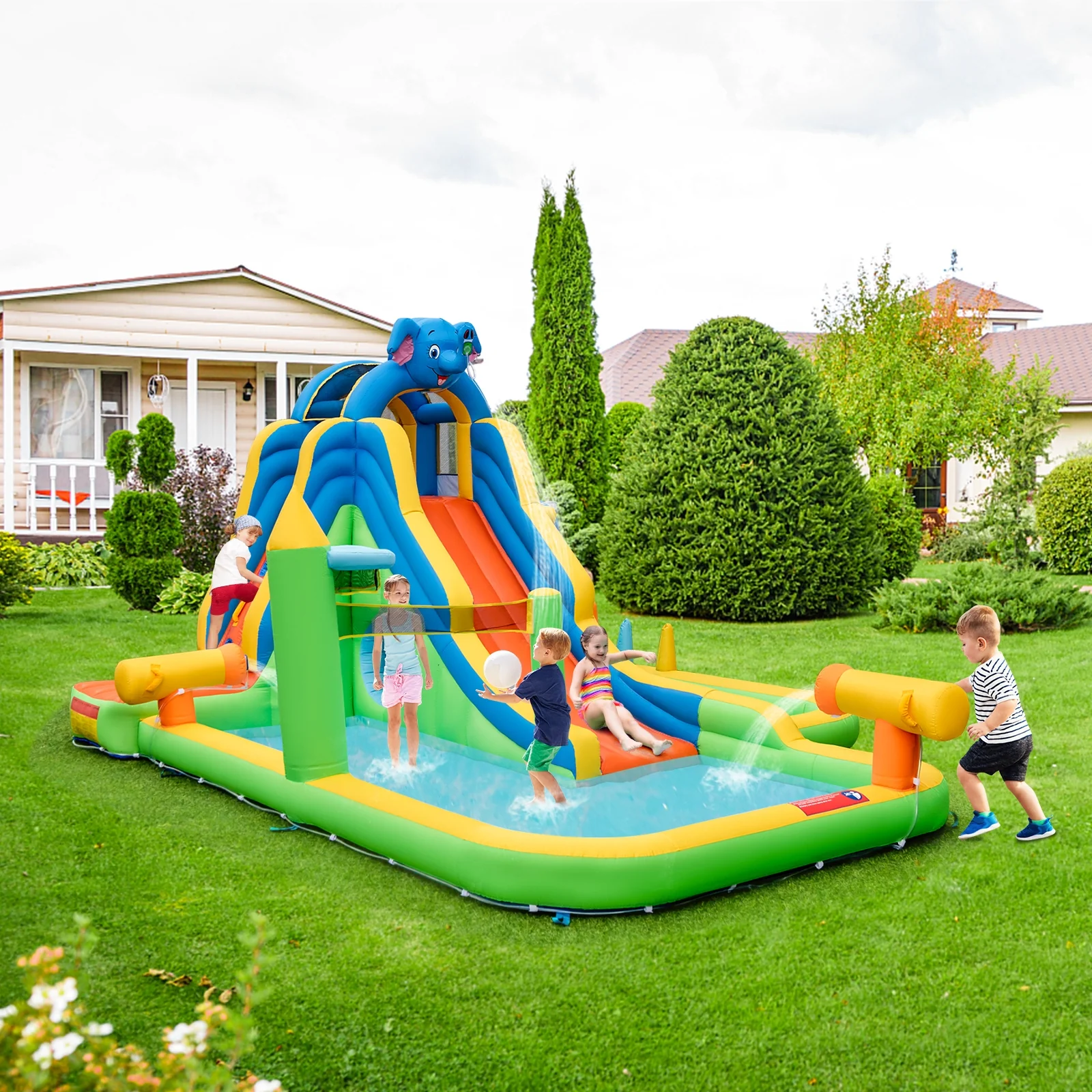 Inflatable Water Slide With Splash Pool, Climbing Wall, Multicolor - Image 2