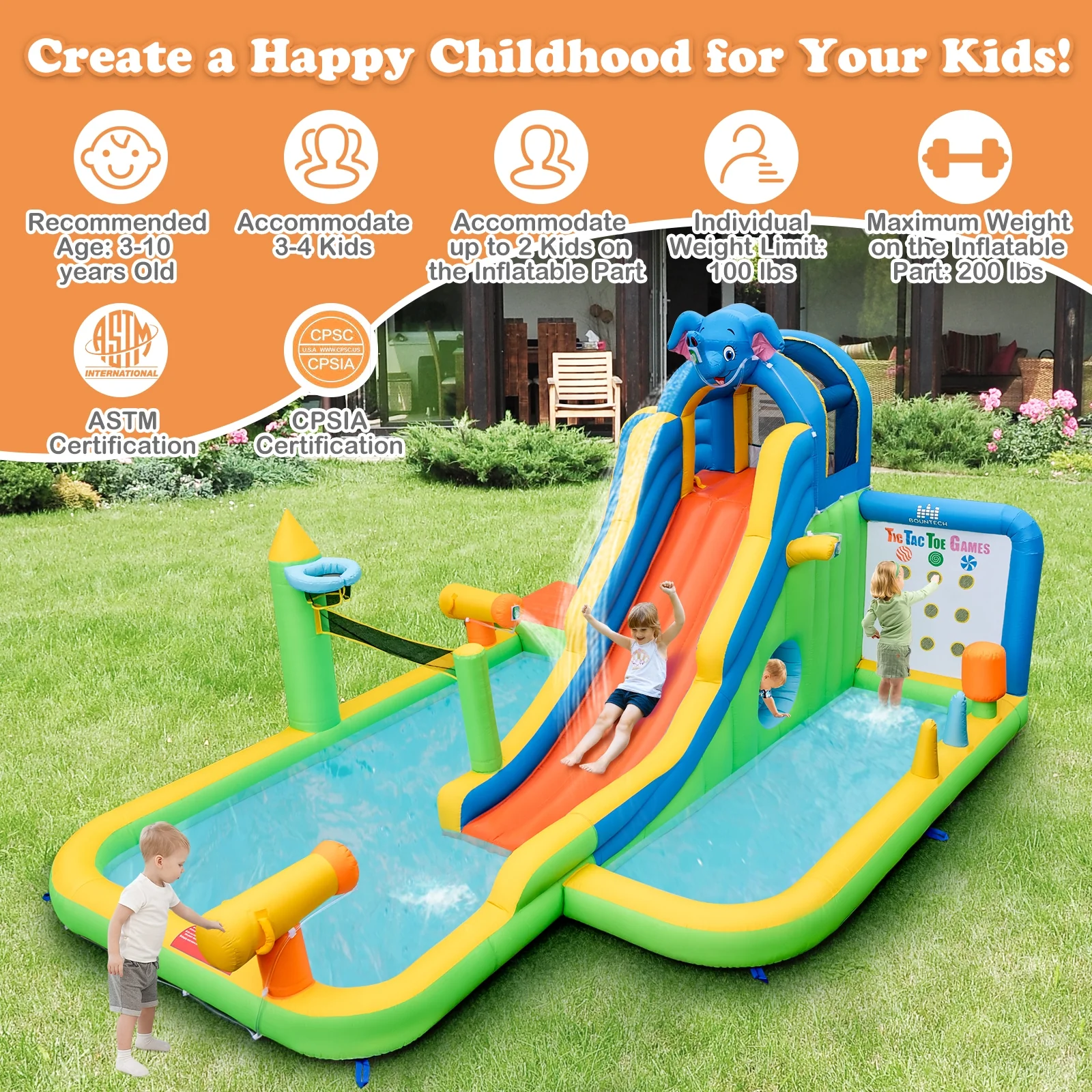 Inflatable Water Slide With Splash Pool, Climbing Wall, Multicolor - Image 6
