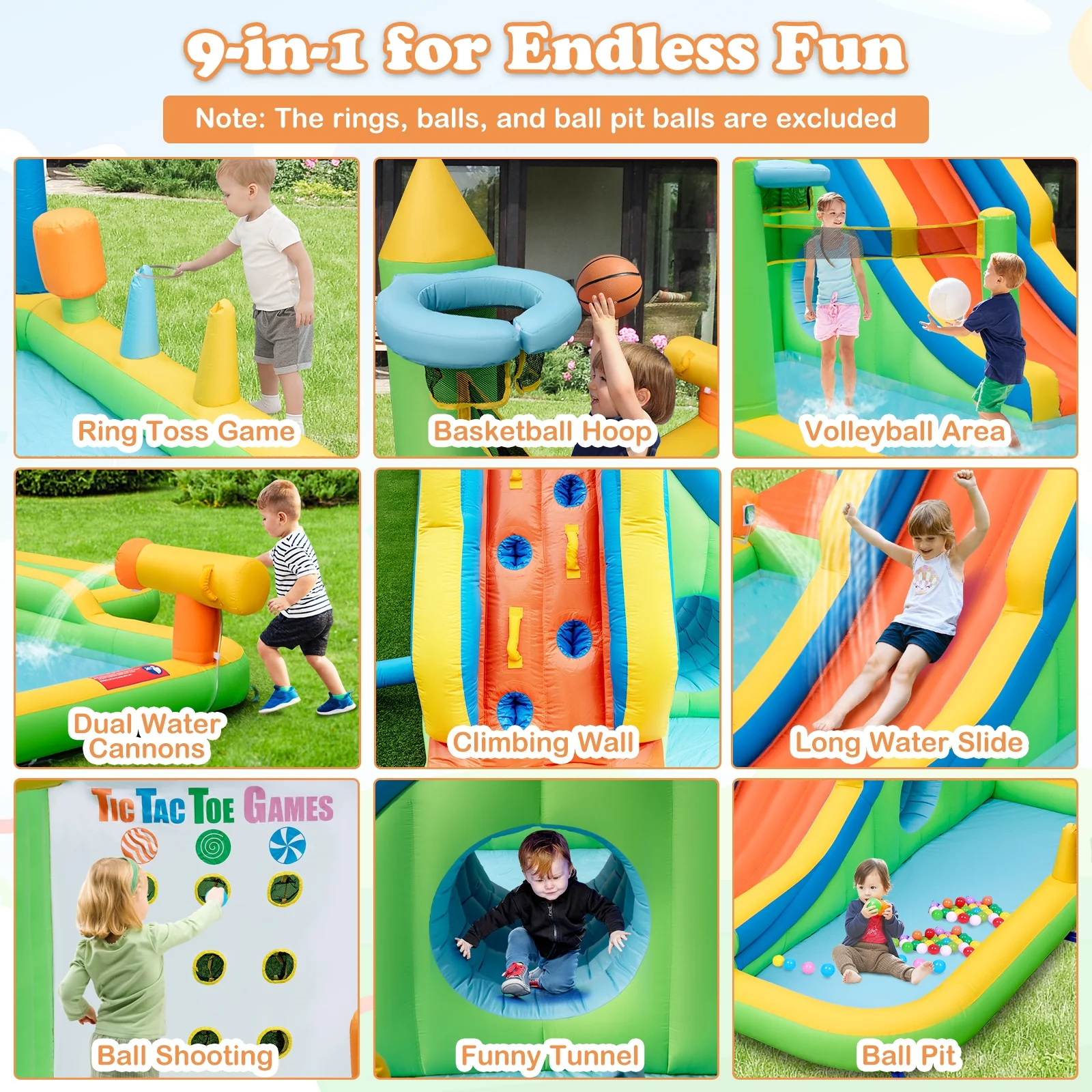 Inflatable Water Slide With Splash Pool, Climbing Wall, Multicolor - Image 7