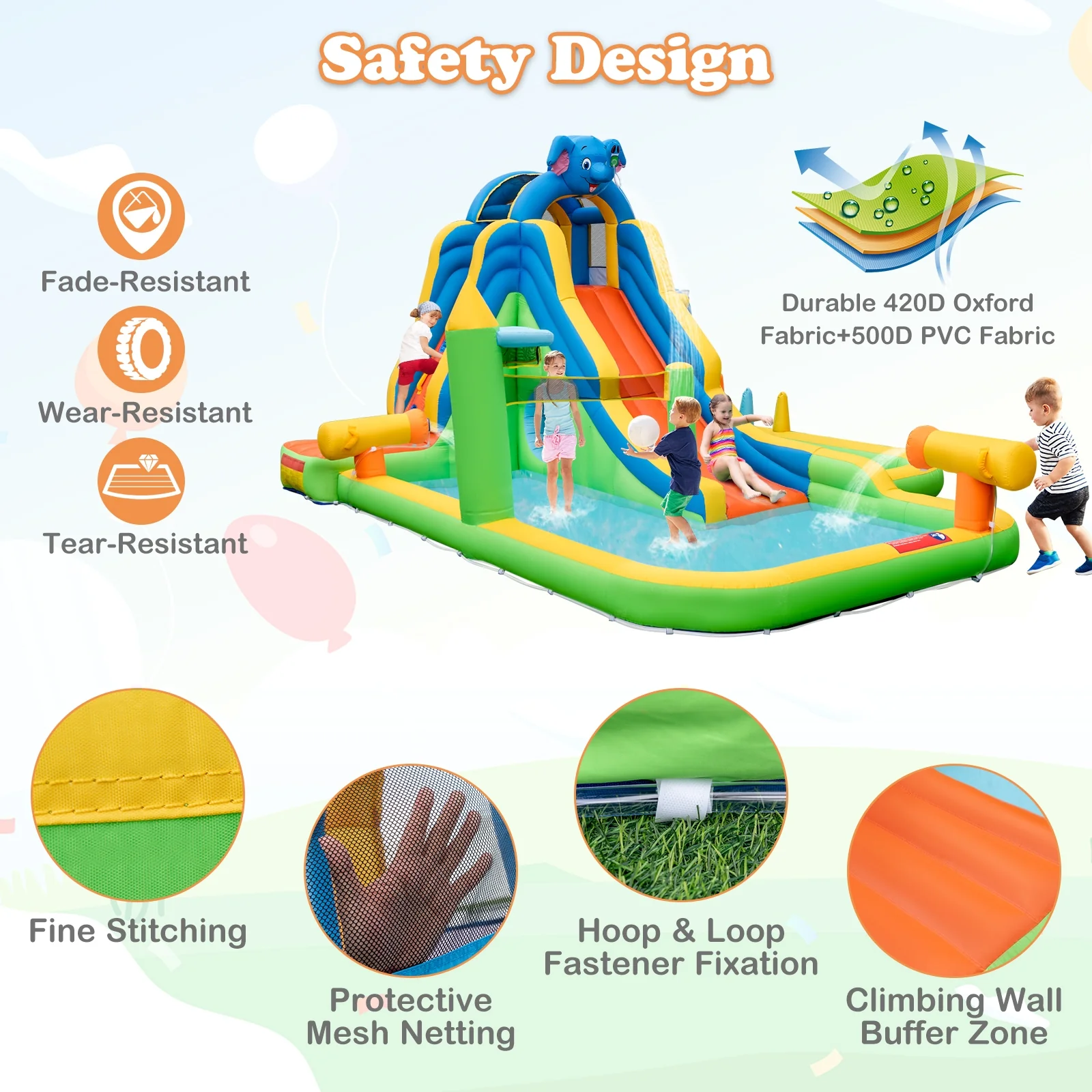 Inflatable Water Slide With Splash Pool, Climbing Wall, Multicolor - Image 8