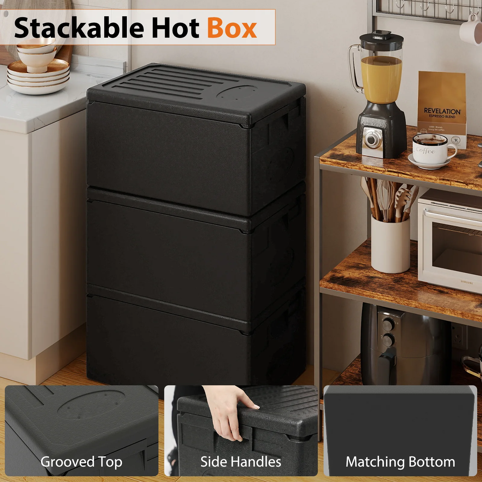 Insulated Food Pan Carrier 49 Qt Top Load Stackable Hot Box with Built-in Handles - Image 9
