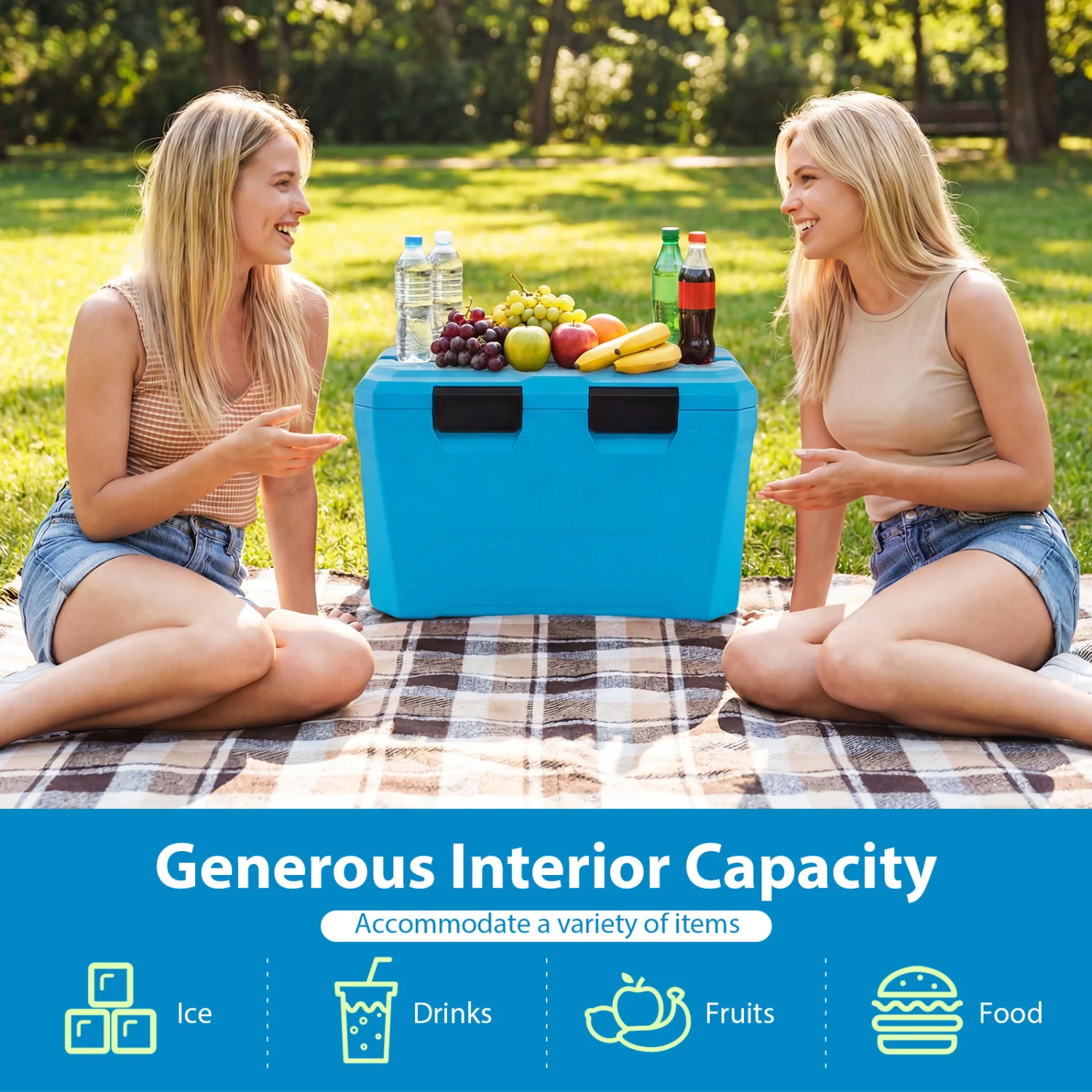Insulated Hard Shell Cooler, Ice Chest with 2 Cup Holders, Blue - Image 7