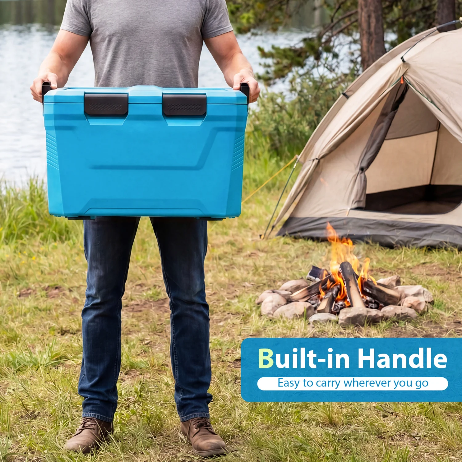Insulated Hard Shell Cooler, Ice Chest with 2 Cup Holders, Blue - Image 8