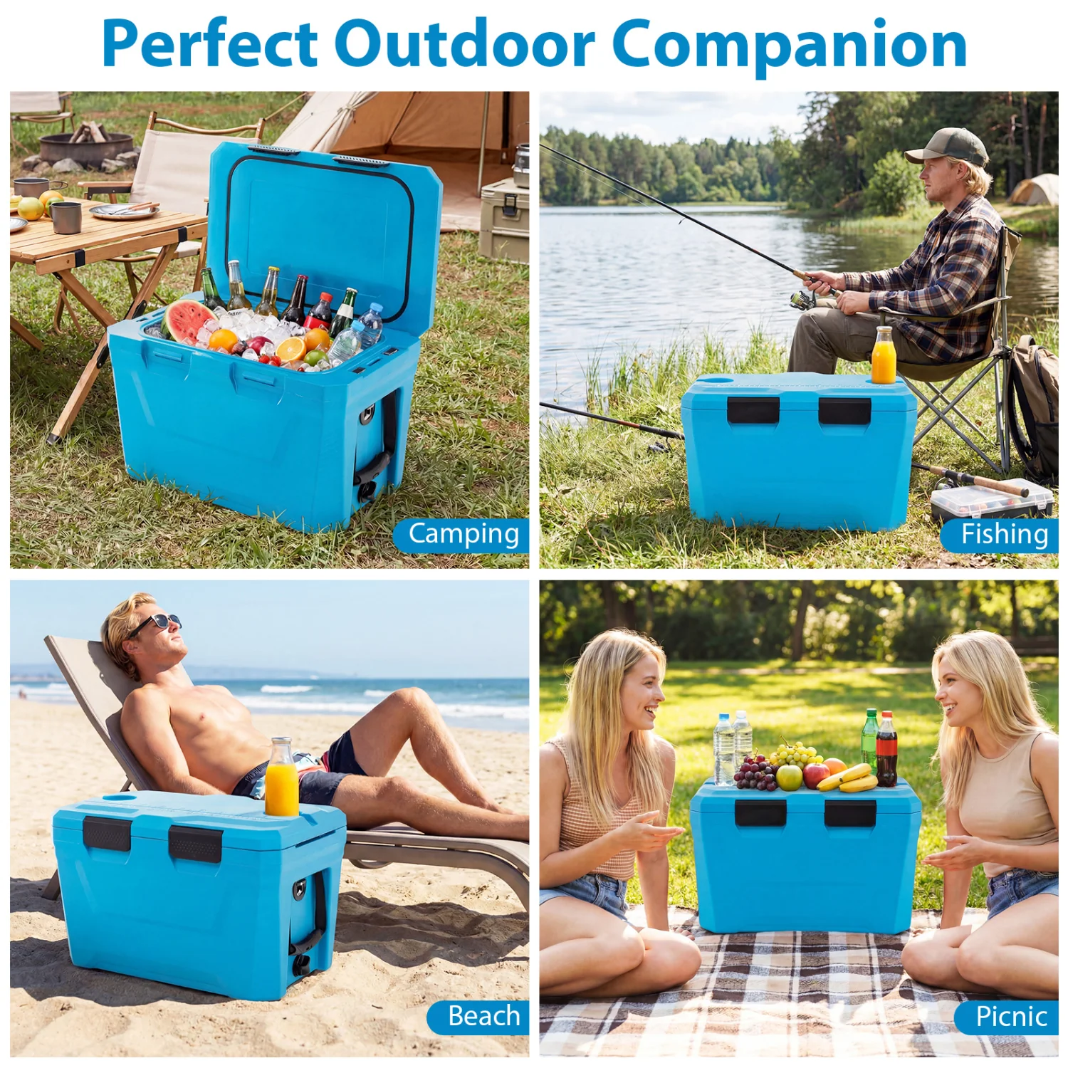 Insulated Hard Shell Cooler, Ice Chest with 2 Cup Holders, Blue - Image 9