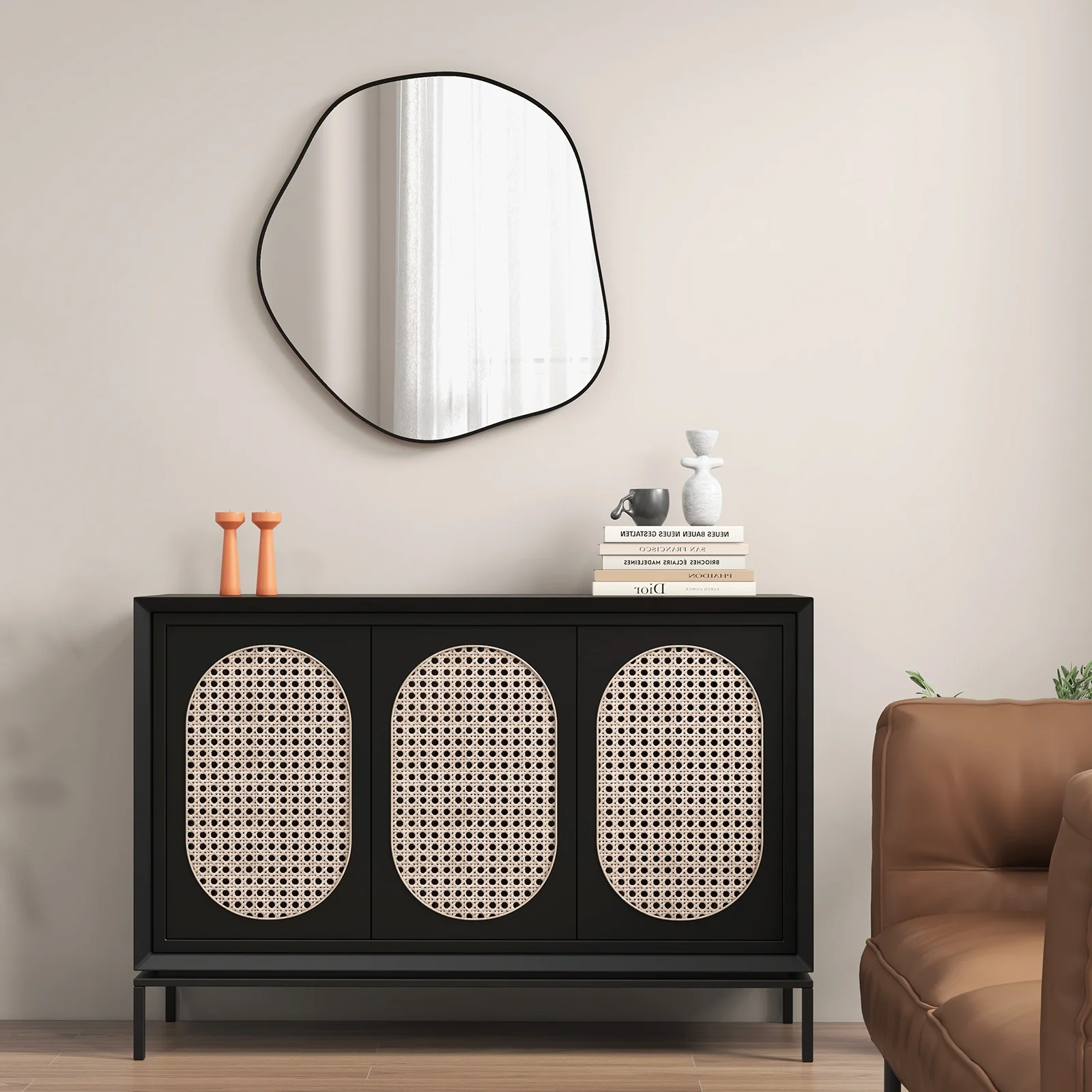 Irregular Wall Mirror, Metal Frame, Asymmetrical, Black - Image 3