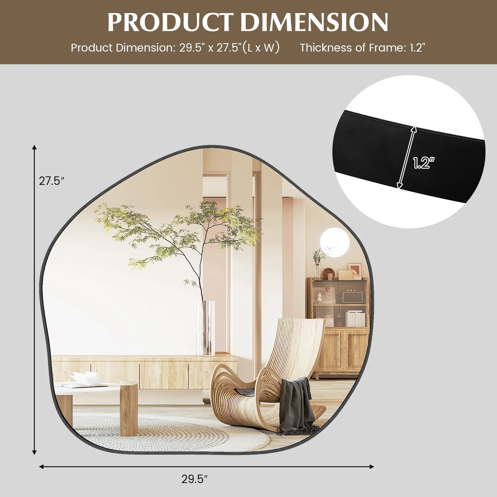 Irregular Wall Mirror, Metal Frame, Asymmetrical, Black - Image 5