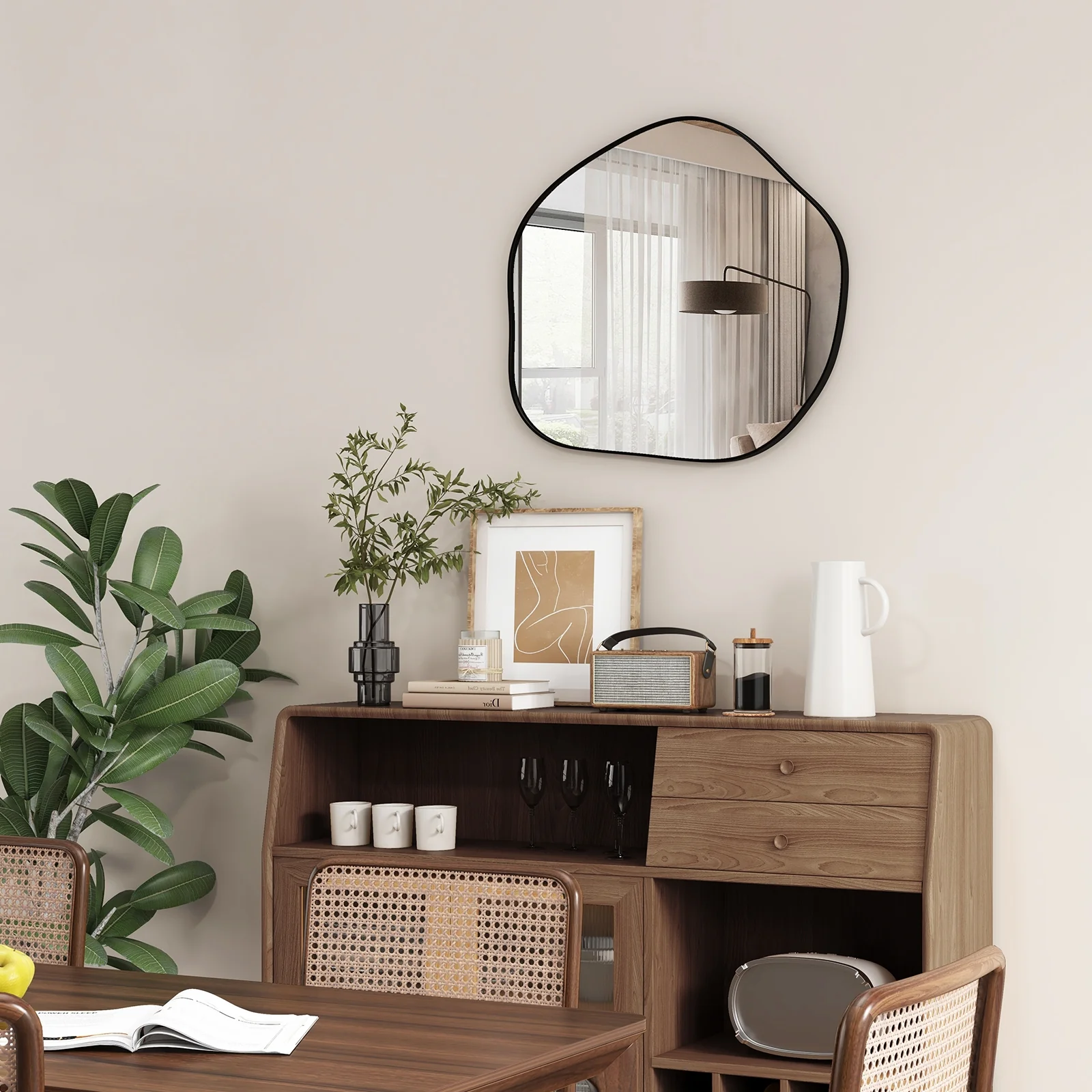 Irregular Wall Mirror, Metal Frame, Asymmetrical, Black - Image 8