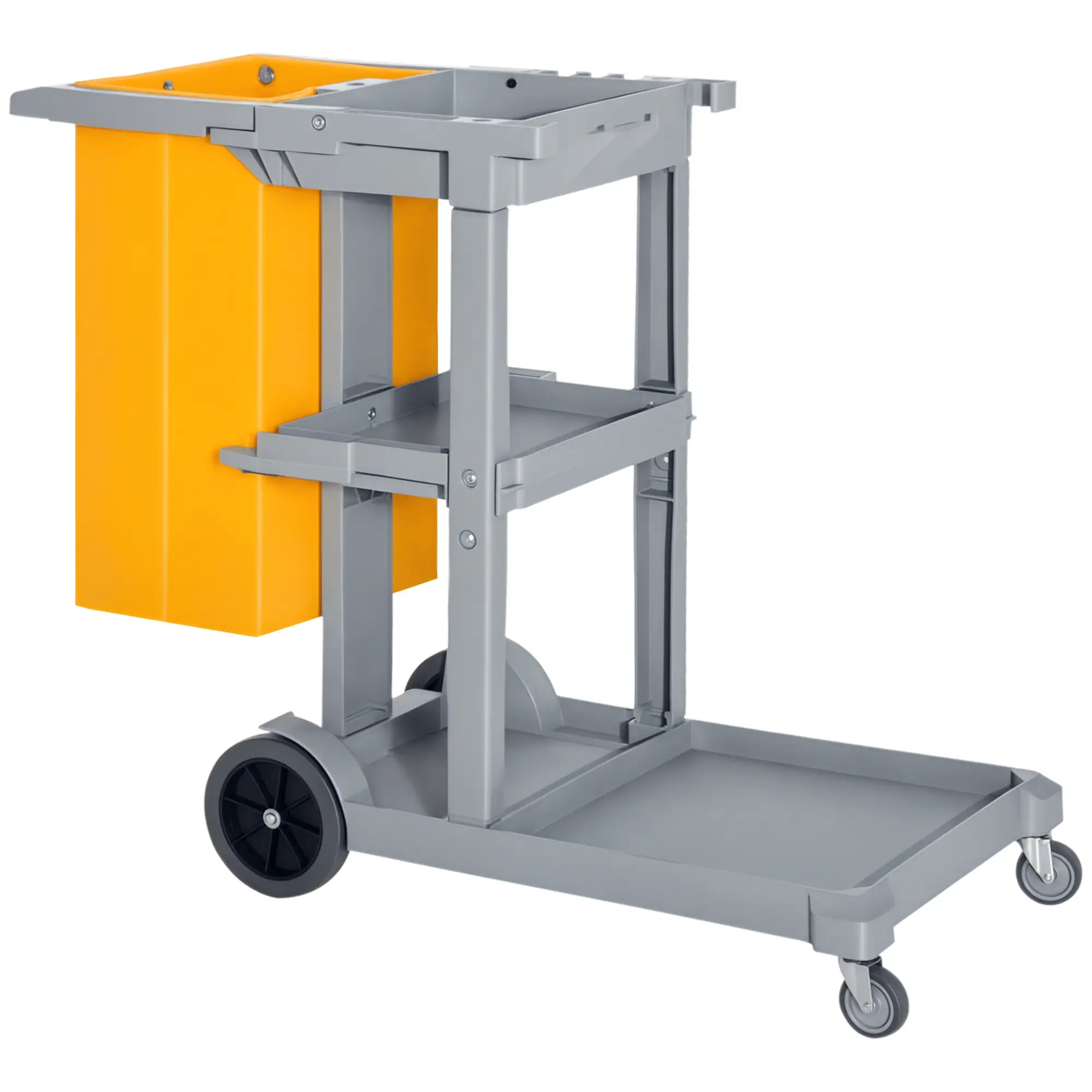 Janitorial Cart with 3 Shelves, Wheels, Rubbish Bag, Mop Holders, Grey - Image 11