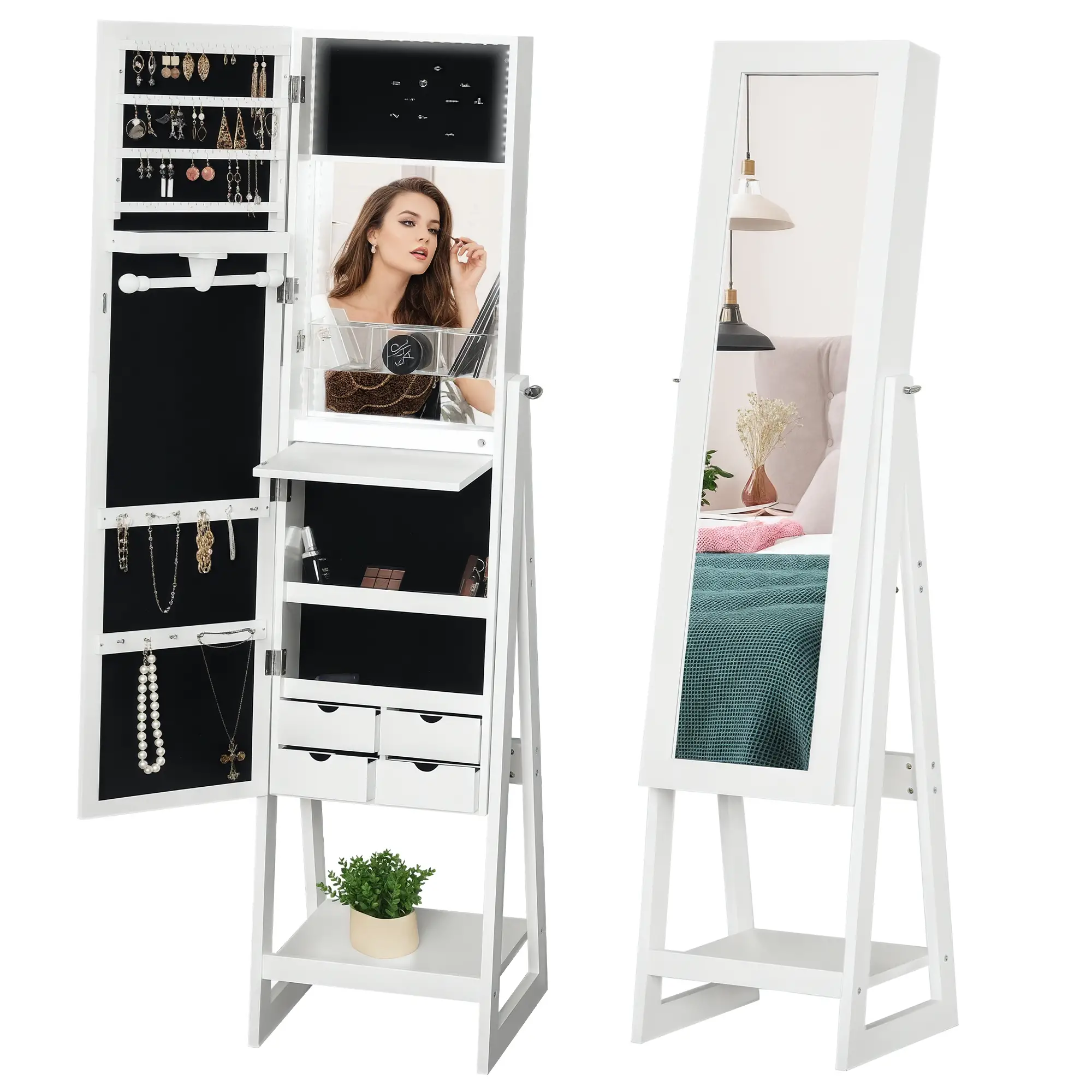 Jewellery Cabinet with Full-Length Mirror, White - Image 11