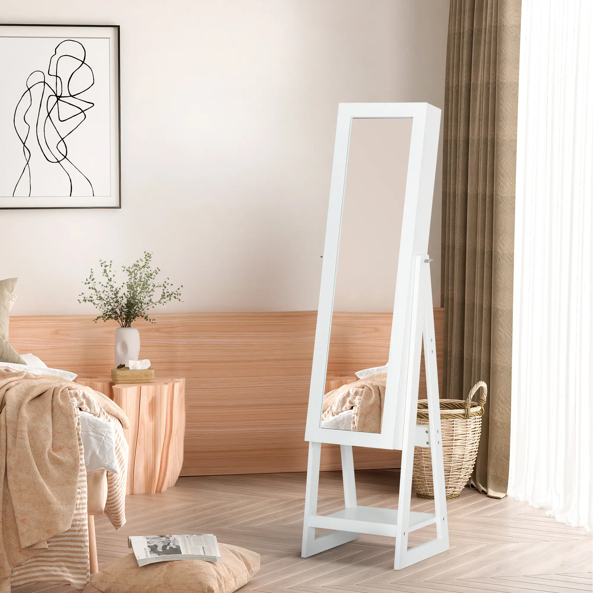 Jewellery Cabinet with Full-Length Mirror, White - Image 2
