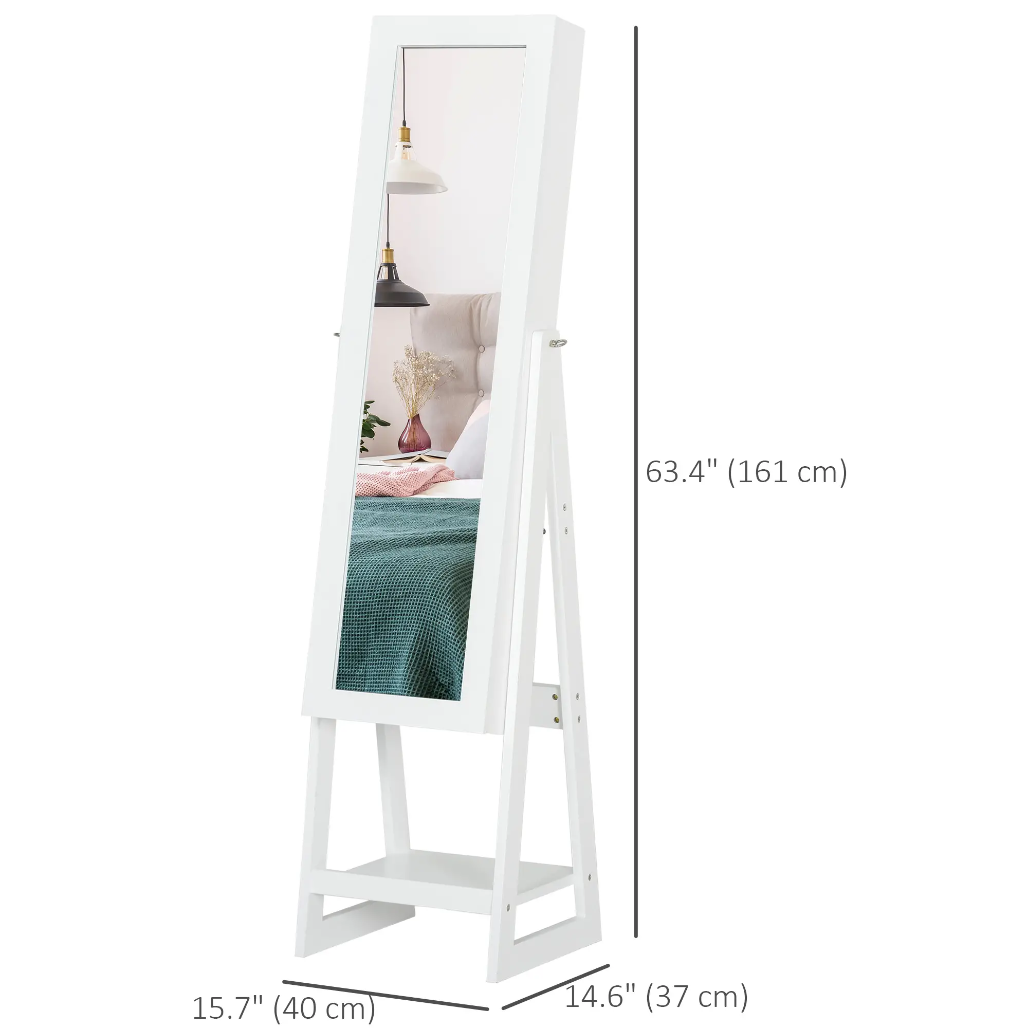 Jewellery Cabinet with Full-Length Mirror, White - Image 3