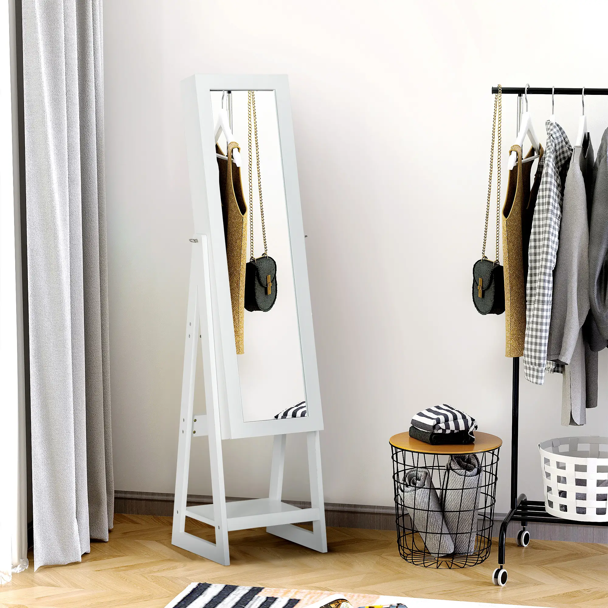 Jewellery Cabinet with Full-Length Mirror, White - Image 8