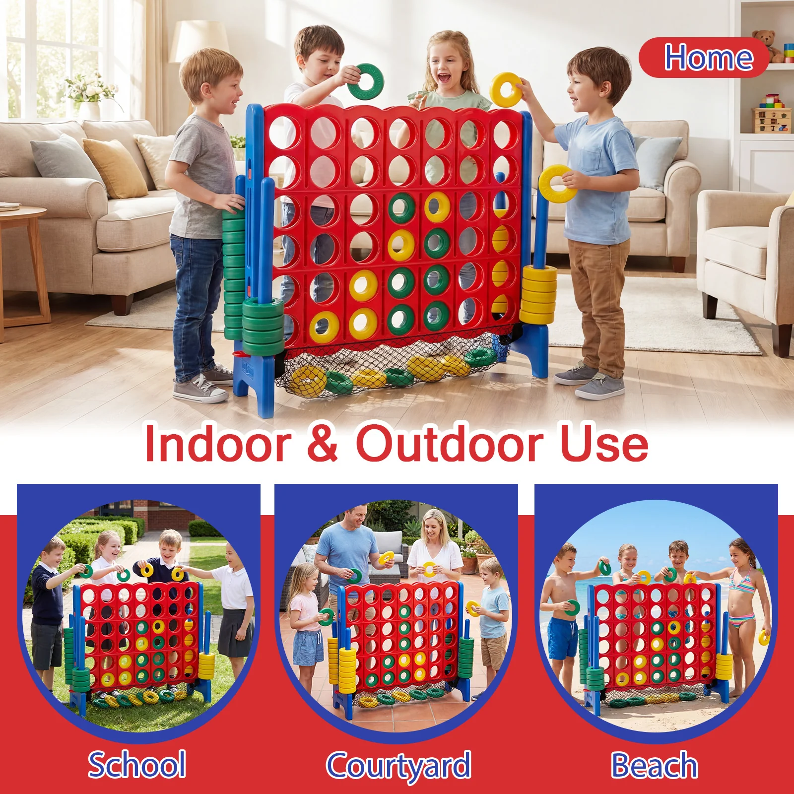 Jumbo 4 In A Row Game Set, 42 Chess Pieces, Red - Image 9