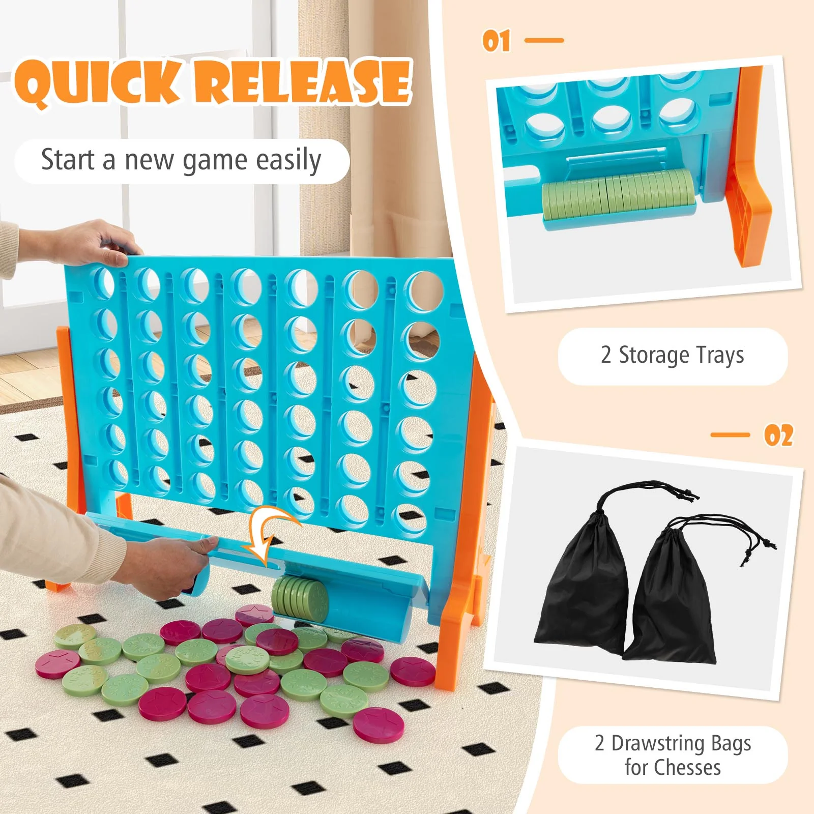 Jumbo 4-To-Score Connect Game Set, 42 Coins, Orange - Image 10