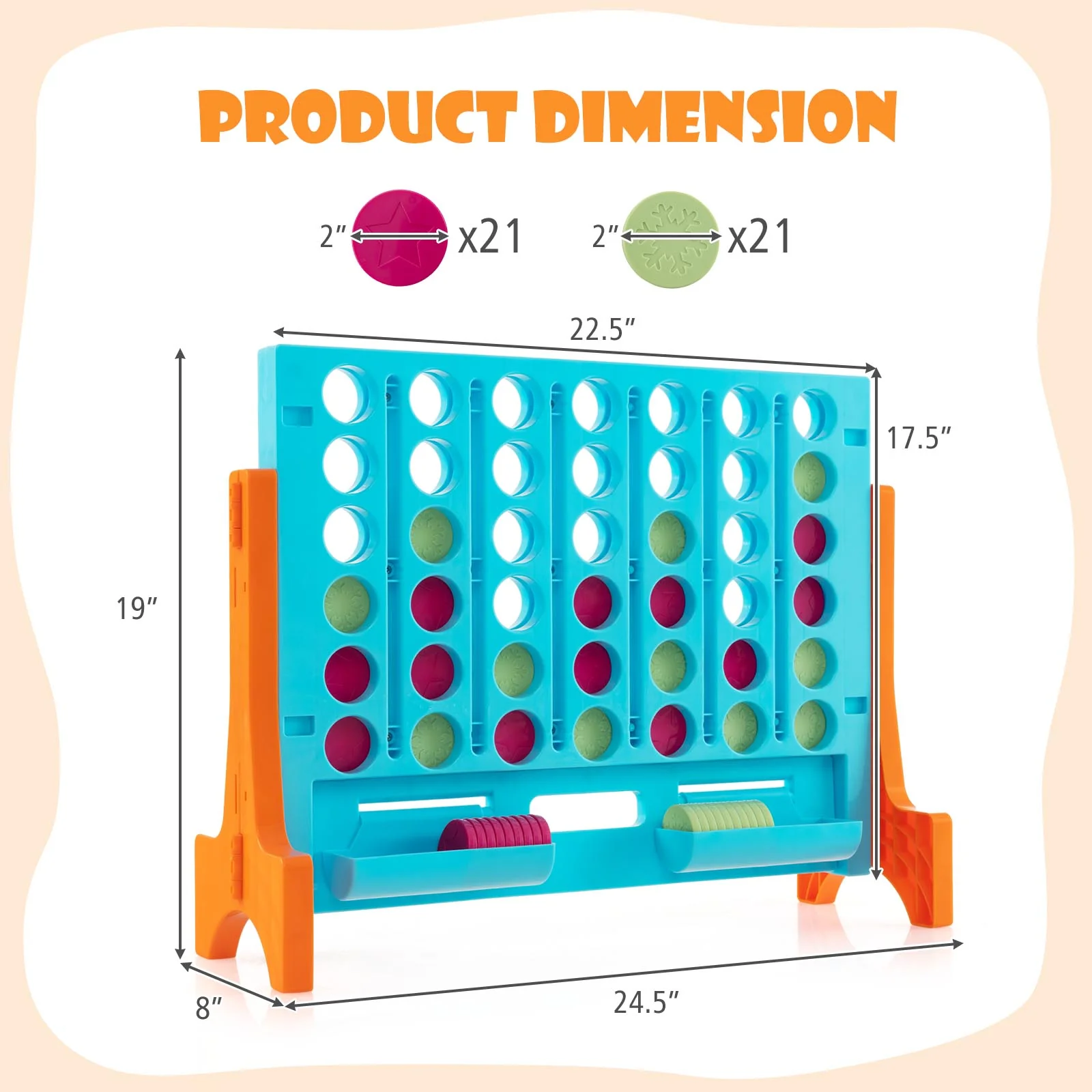 Jumbo 4-To-Score Connect Game Set, 42 Coins, Orange - Image 5