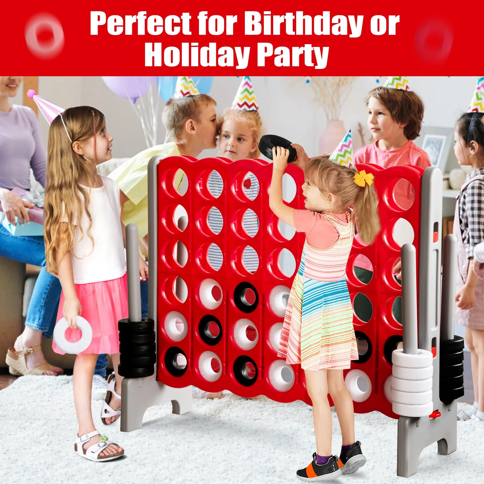 Jumbo 4 To Score Giant Game Set, 3.5 Feet Tall, 42 Rings, Red - Image 10