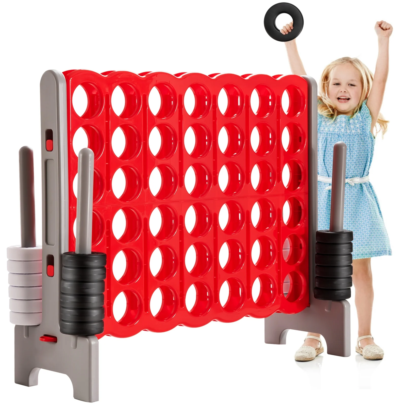 Jumbo 4 To Score Giant Game Set, 3.5 Feet Tall, 42 Rings, Red - Image 4
