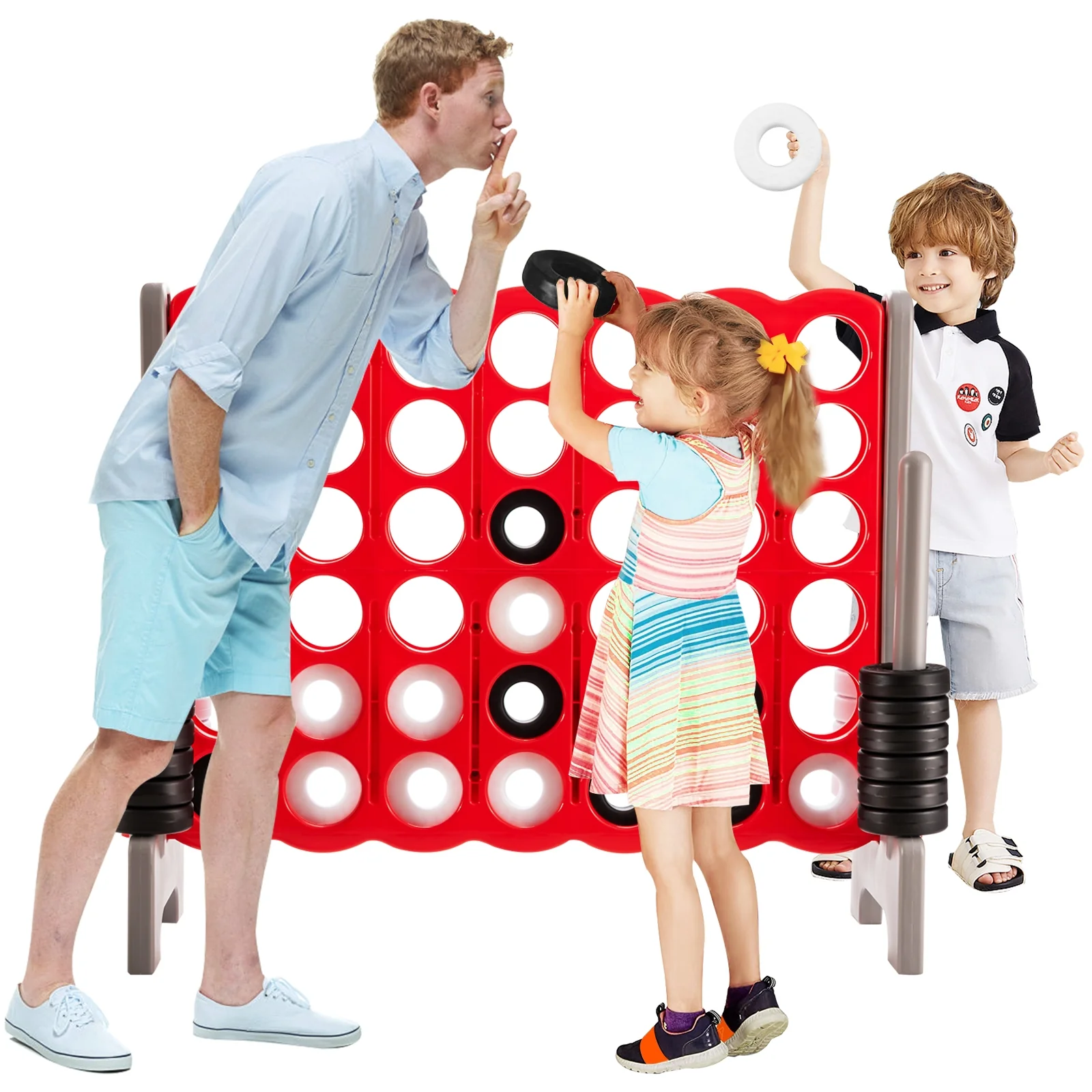 Jumbo 4 To Score Giant Game Set, 3.5 Feet Tall, 42 Rings, Red - Image 6
