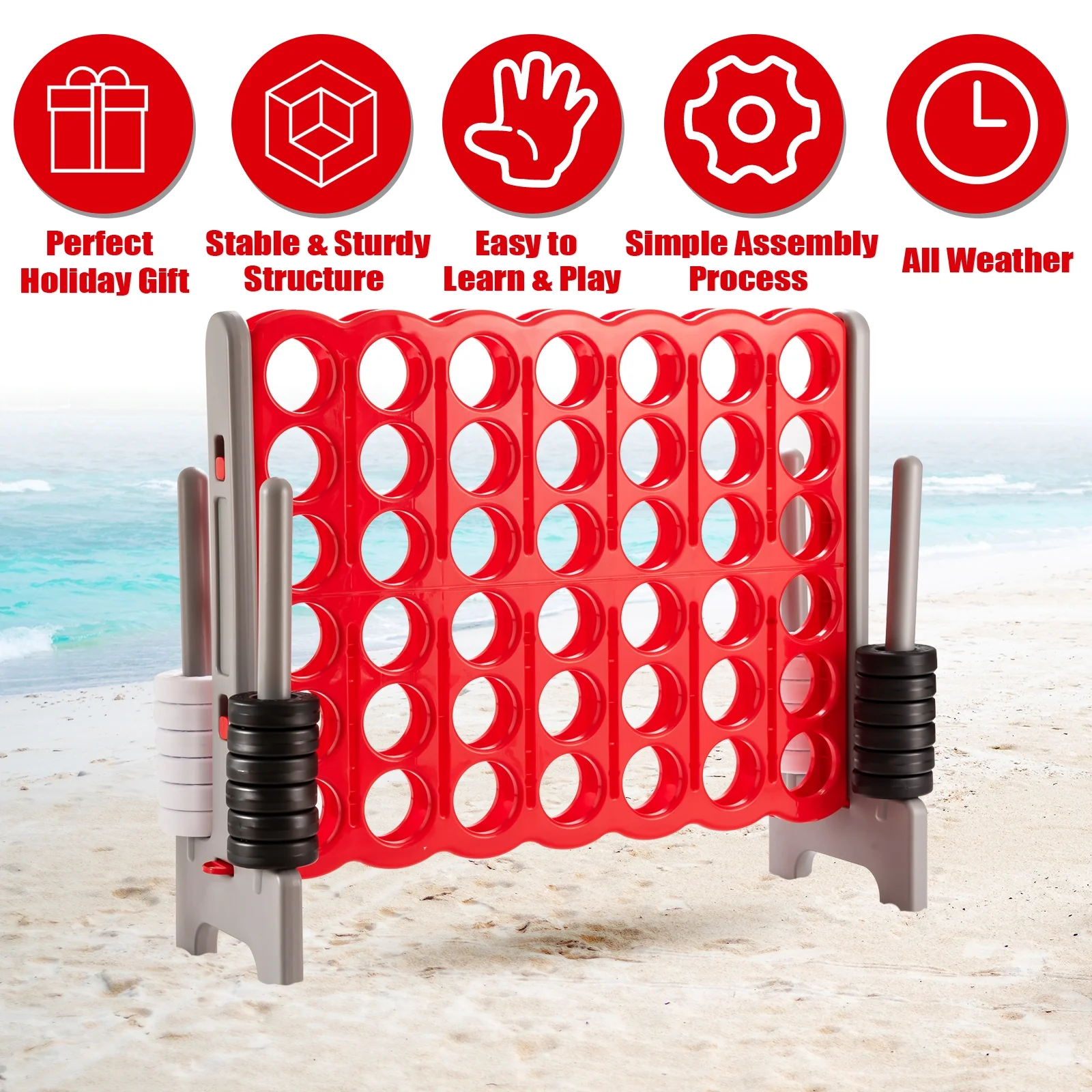 Jumbo 4 To Score Giant Game Set, 3.5 Feet Tall, 42 Rings, Red - Image 8