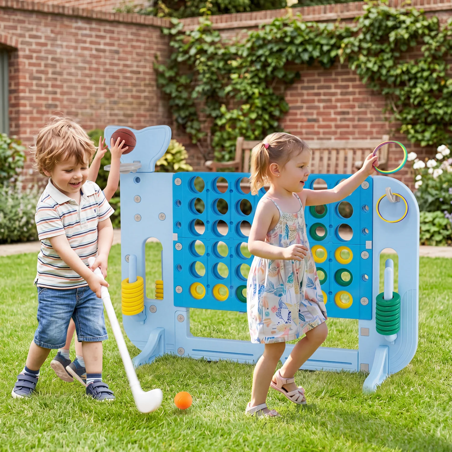 Jumbo Connect Four Game Set, With Ring Toss, Blue - Image 2