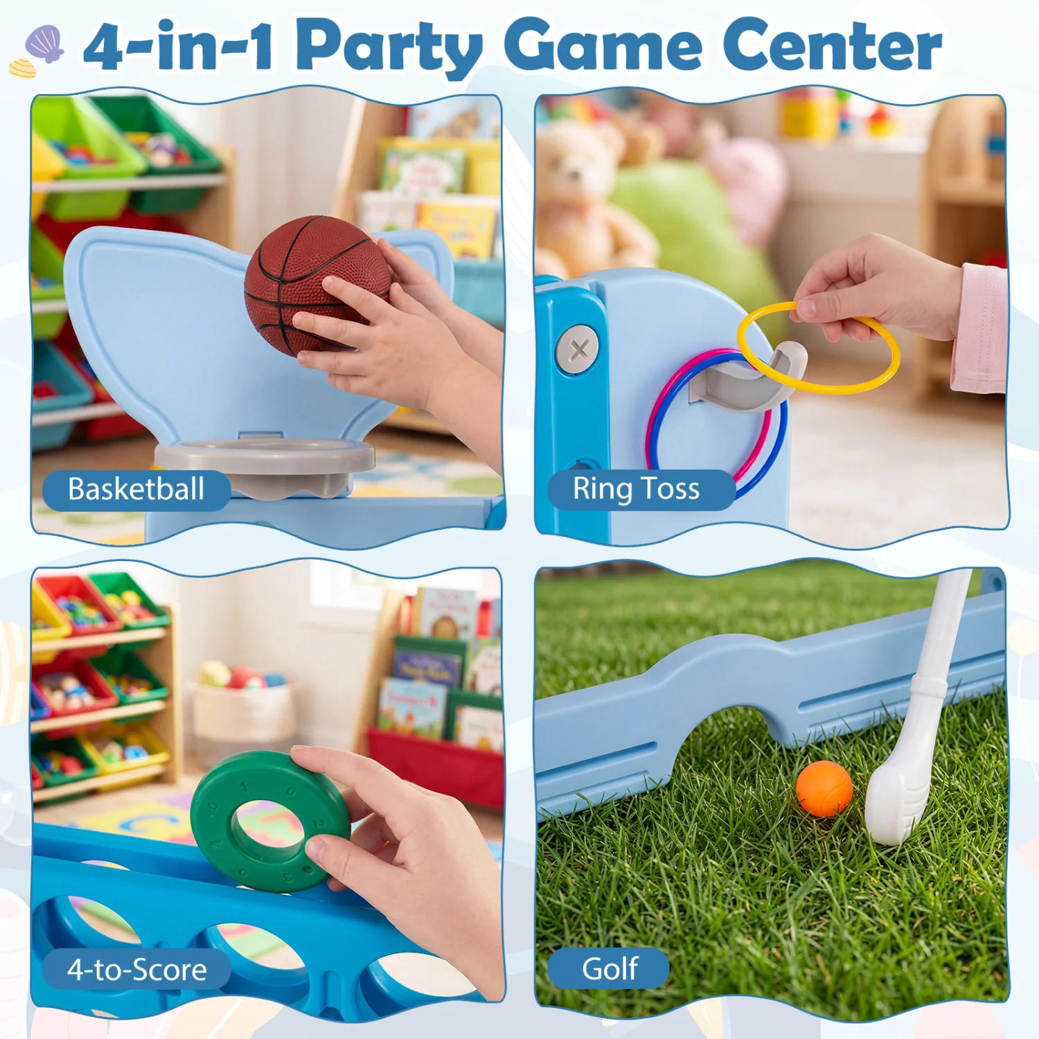 Jumbo Connect Four Game Set, With Ring Toss, Blue - Image 6