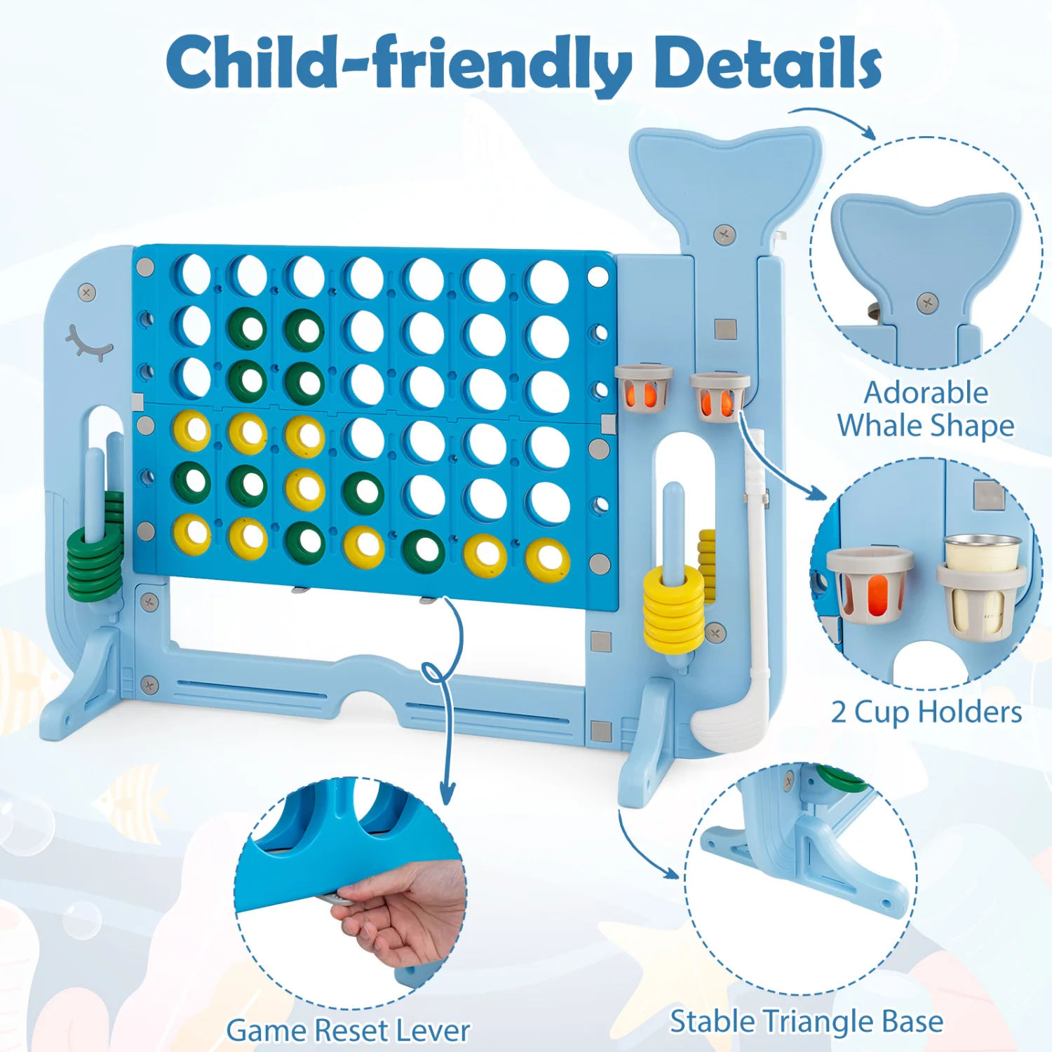 Jumbo Connect Four Game Set, With Ring Toss, Blue - Image 8