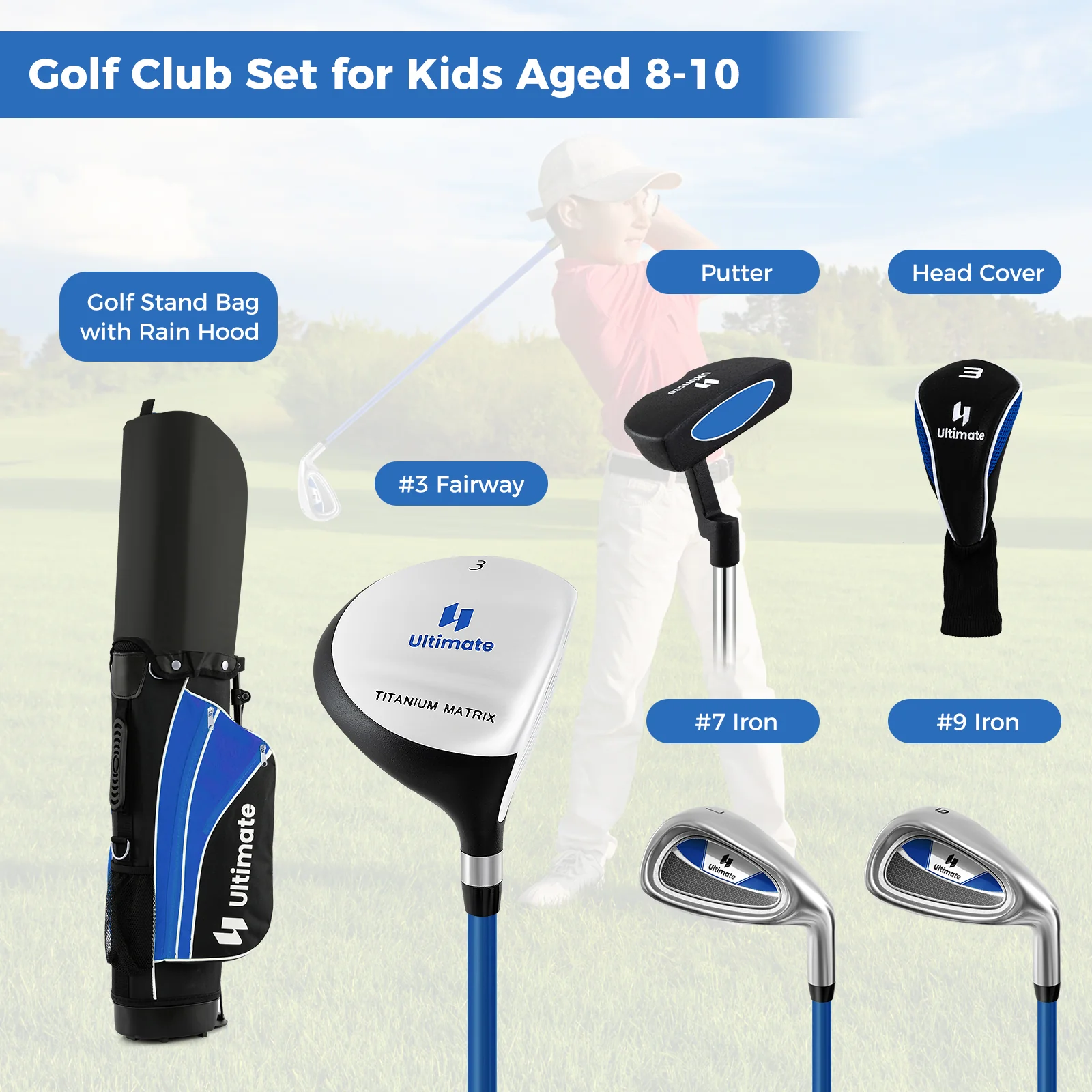 Junior Golf Club Set, Age 8-10, Blue - Image 6