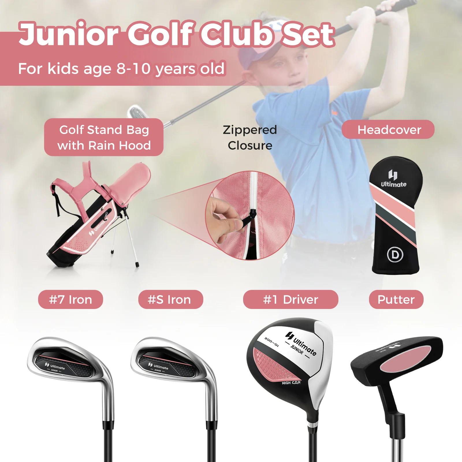 Junior Golf Club Set, Age 8-10 Years, Right Hand, Pink - Image 10