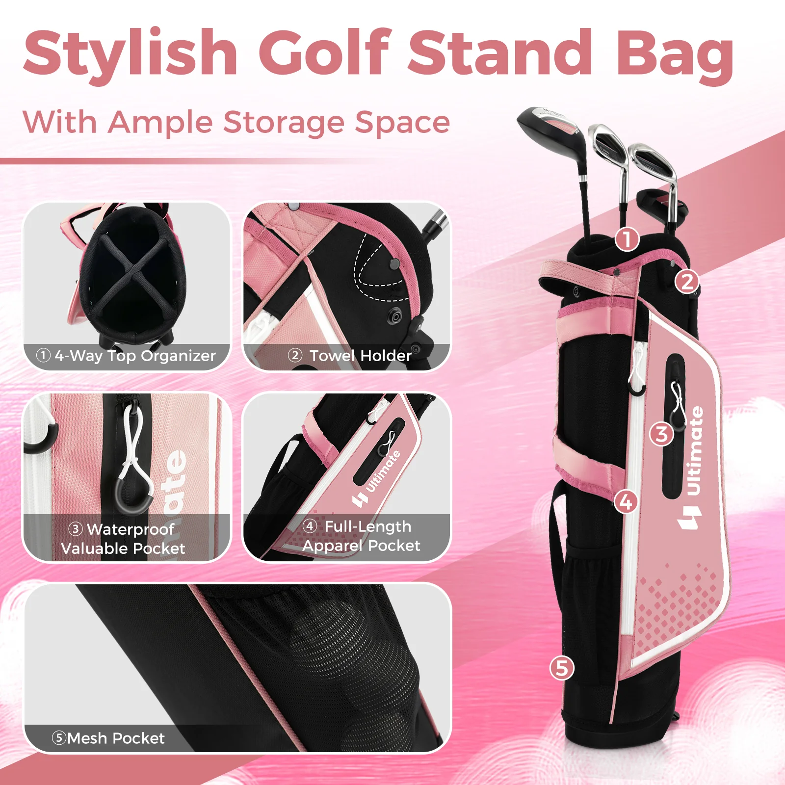 Junior Golf Club Set, Age 8-10 Years, Right Hand, Pink - Image 6