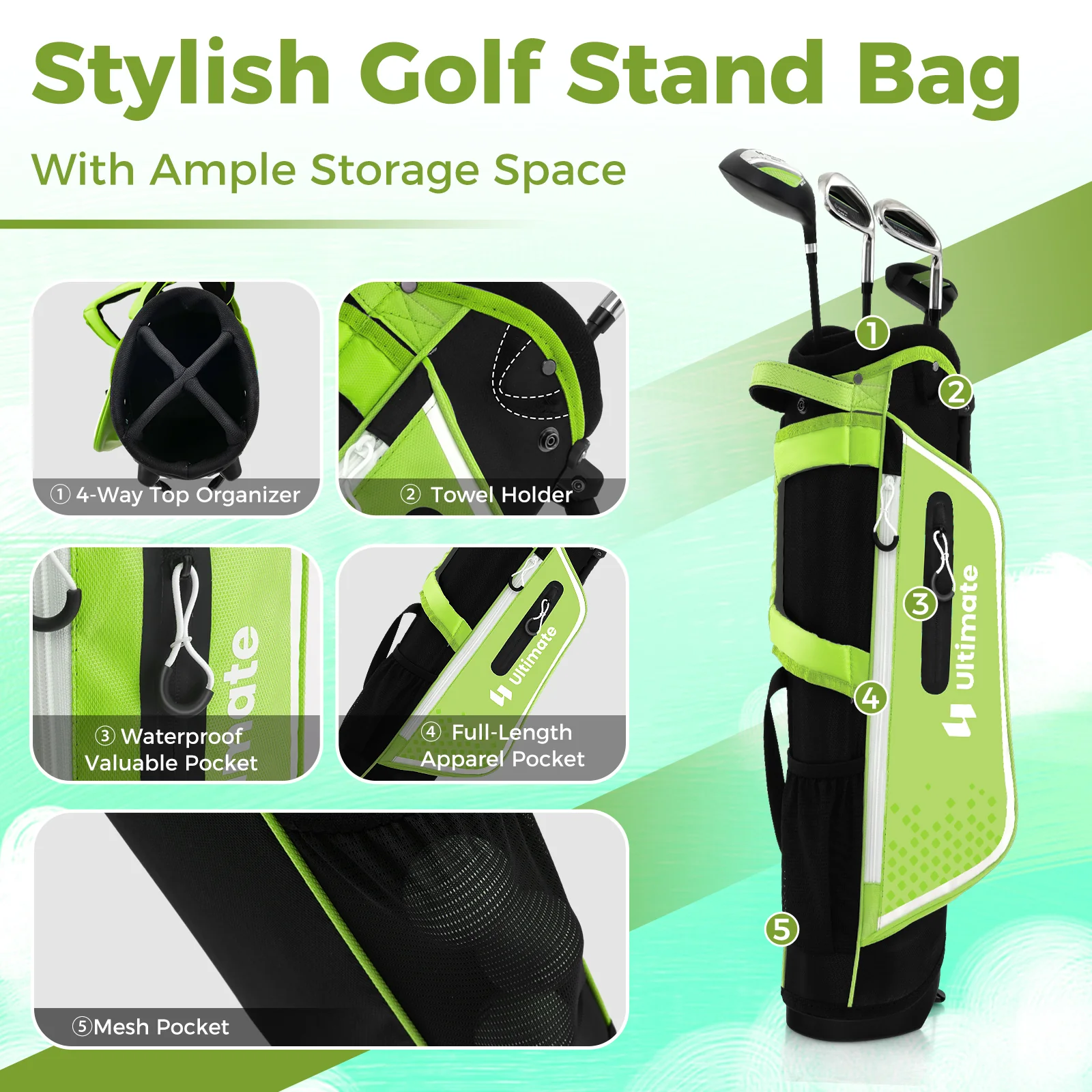 Junior Golf Club Set, Kids Age 8-10 Years, Right Hand, Green - Image 6