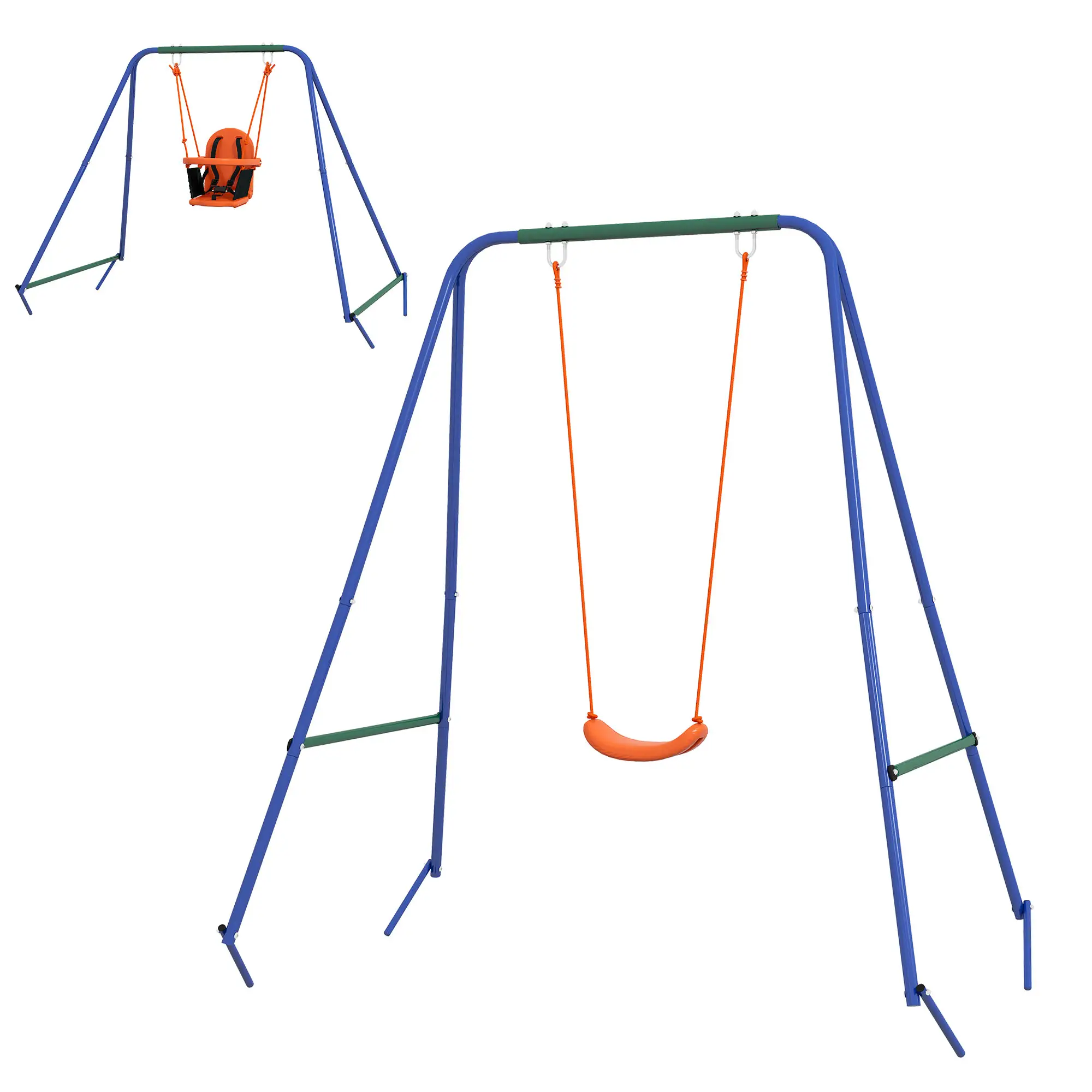 Kid Swing Set with Safety Harness, 6 Months+, Heavy Duty, Indoor/Outdoor, Orange
