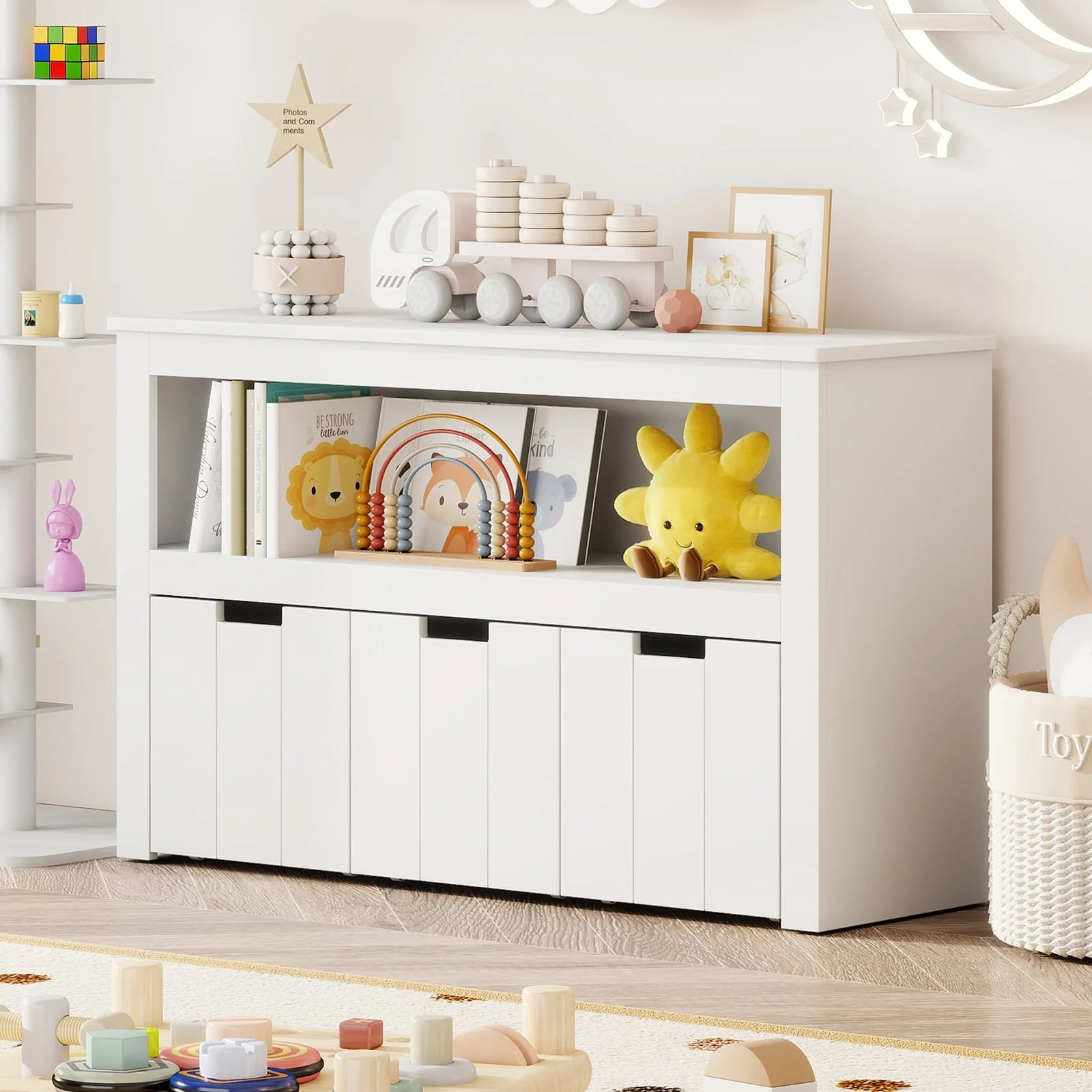Kid Toy Storage Cabinet, 3 Drawer Chest With Wheels, White - Image 2