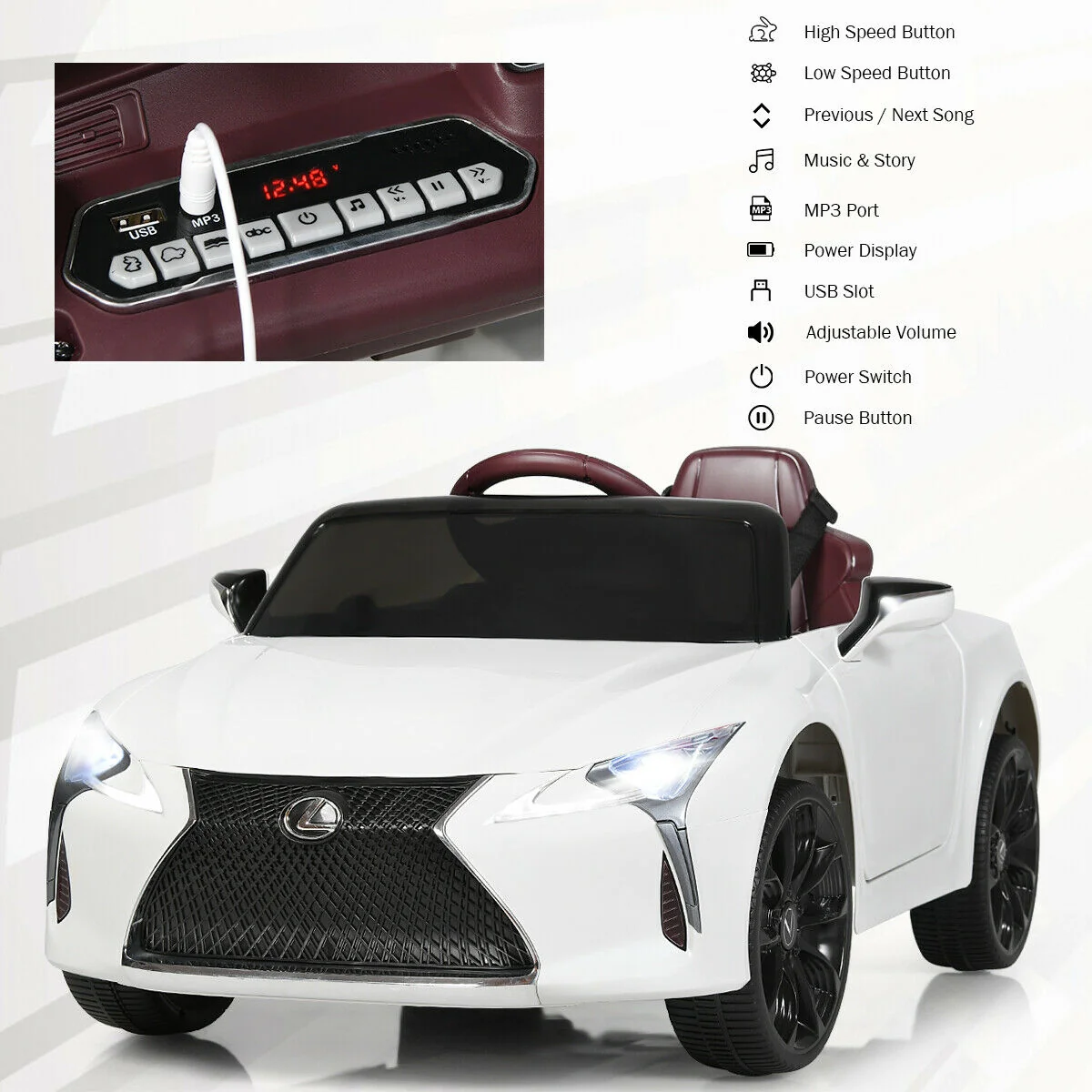 Kids 12V Ride On Car, Remote Control, White - Image 7