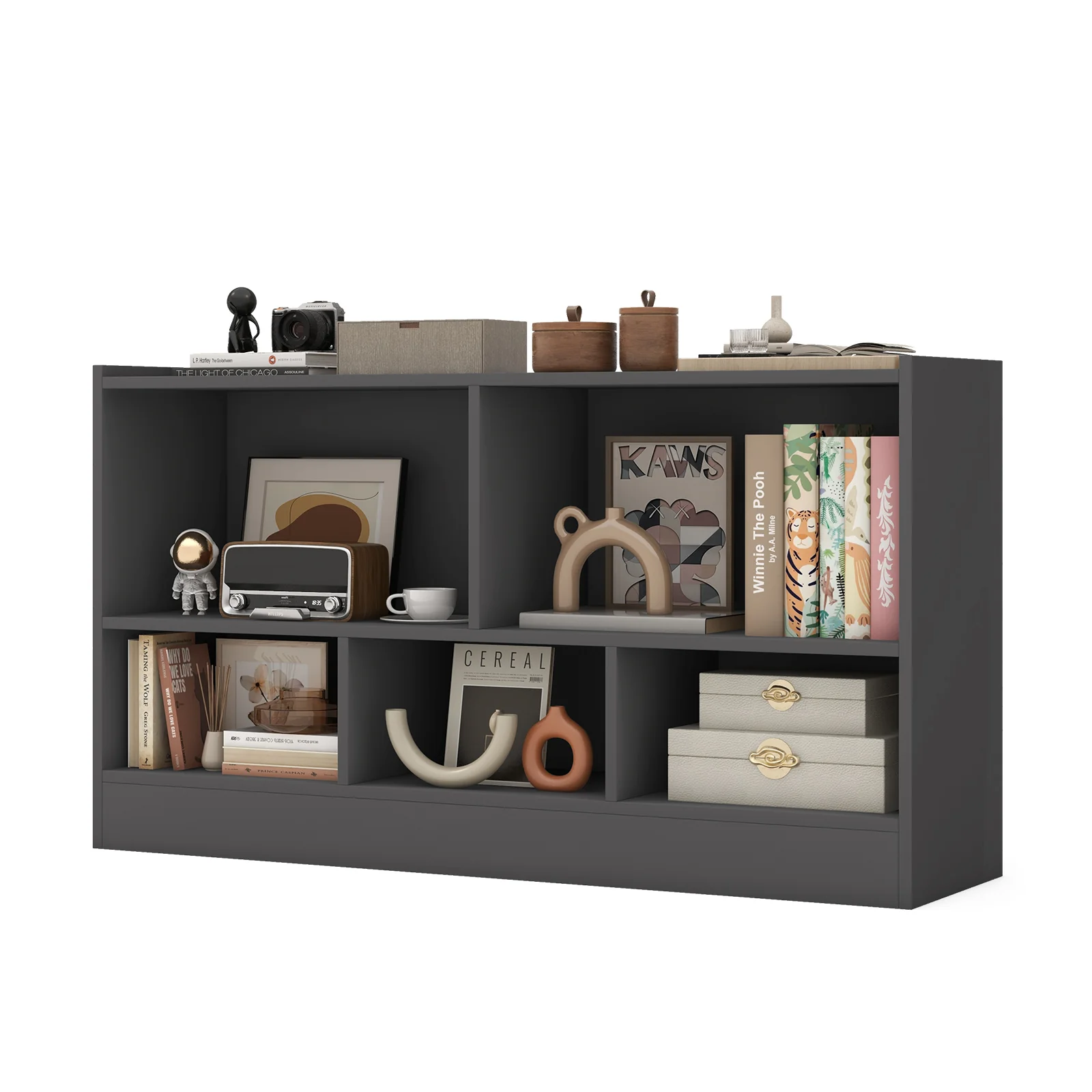Kids 2-Shelf 5-Cube Wood Toy Storage Cabinet, Gray