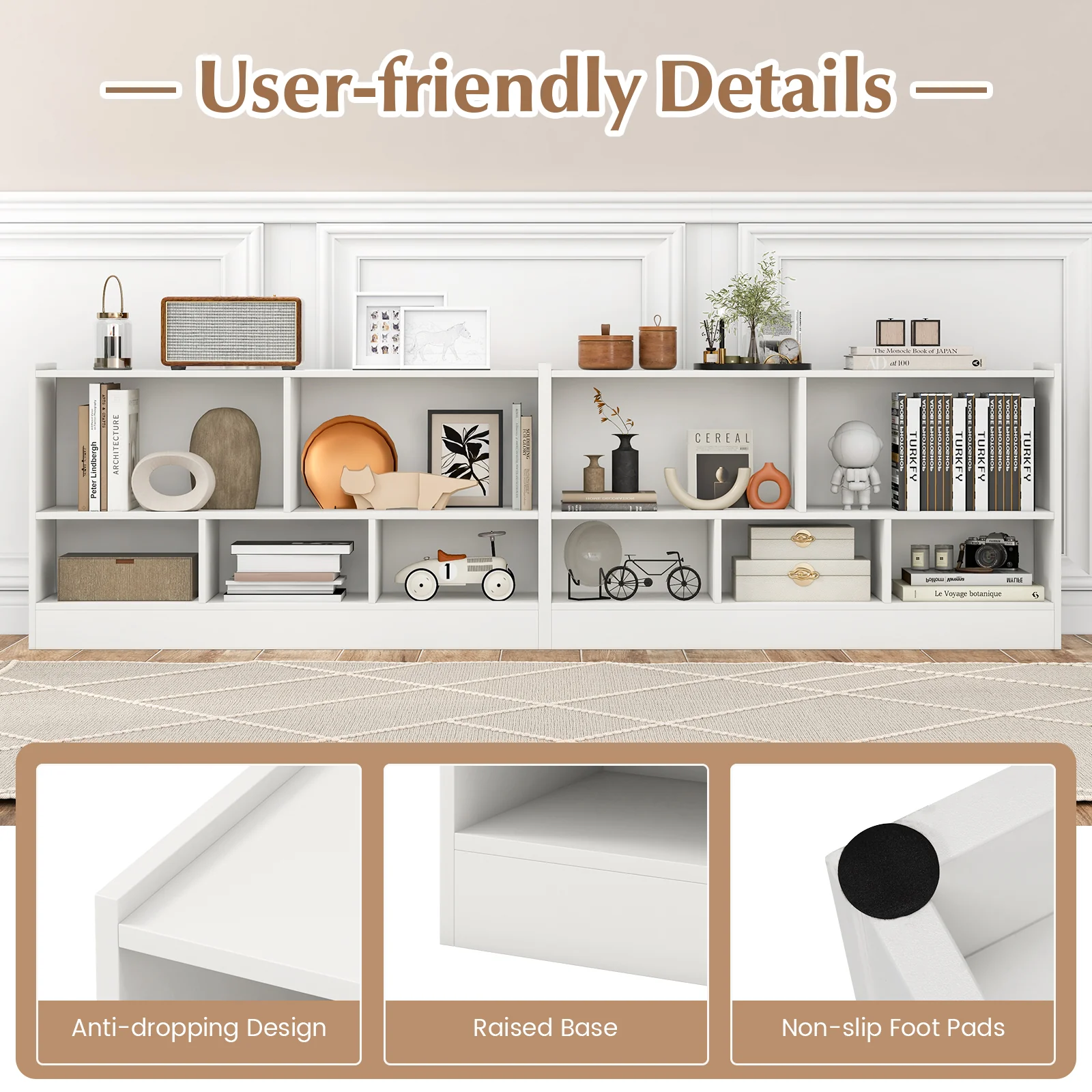 Kids 2-Shelf 5-Cube Wood Toy Storage Cabinet Organizer, White - Image 8