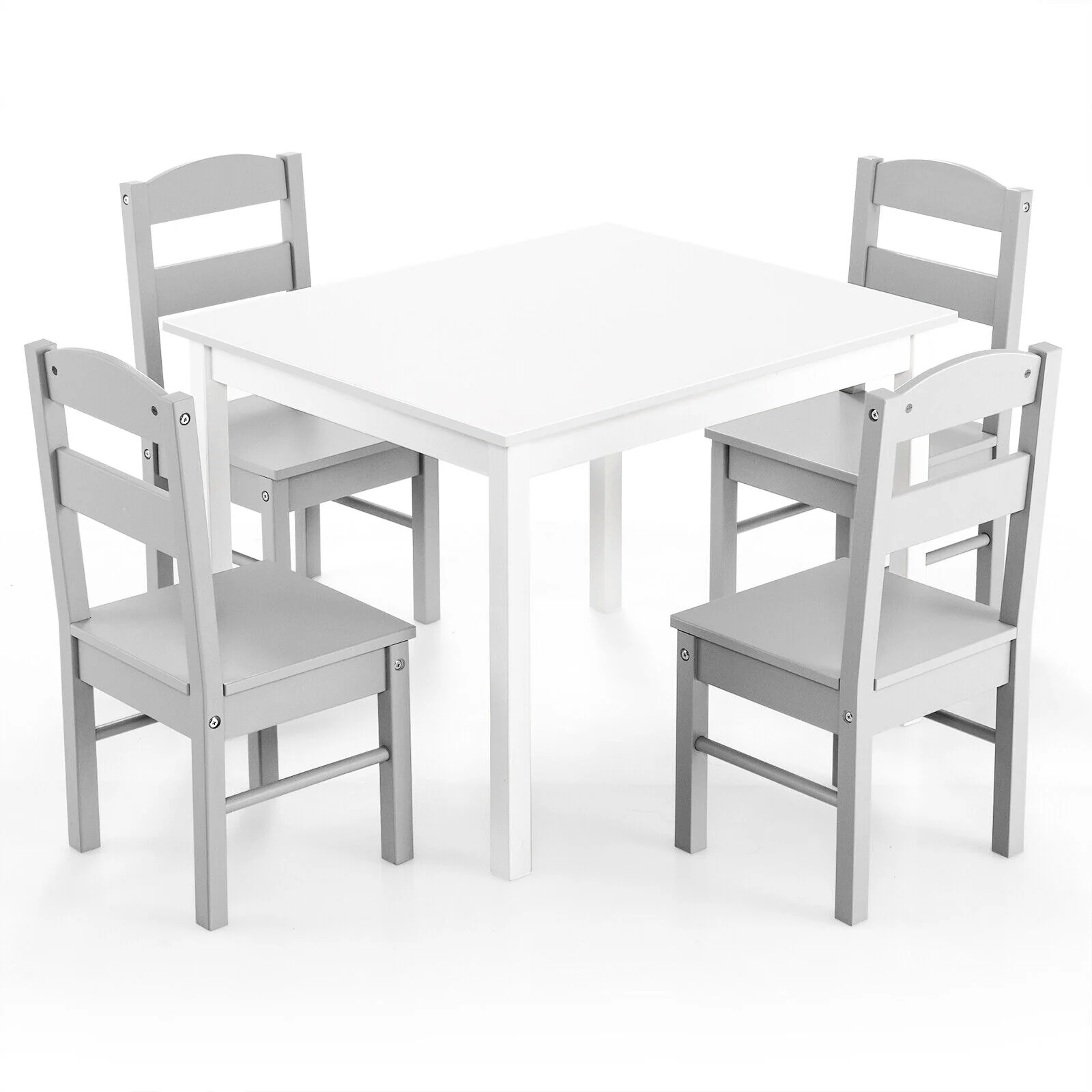 Kids 5 Piece Table And Chair Set, Wooden Activity Playroom Furniture, White