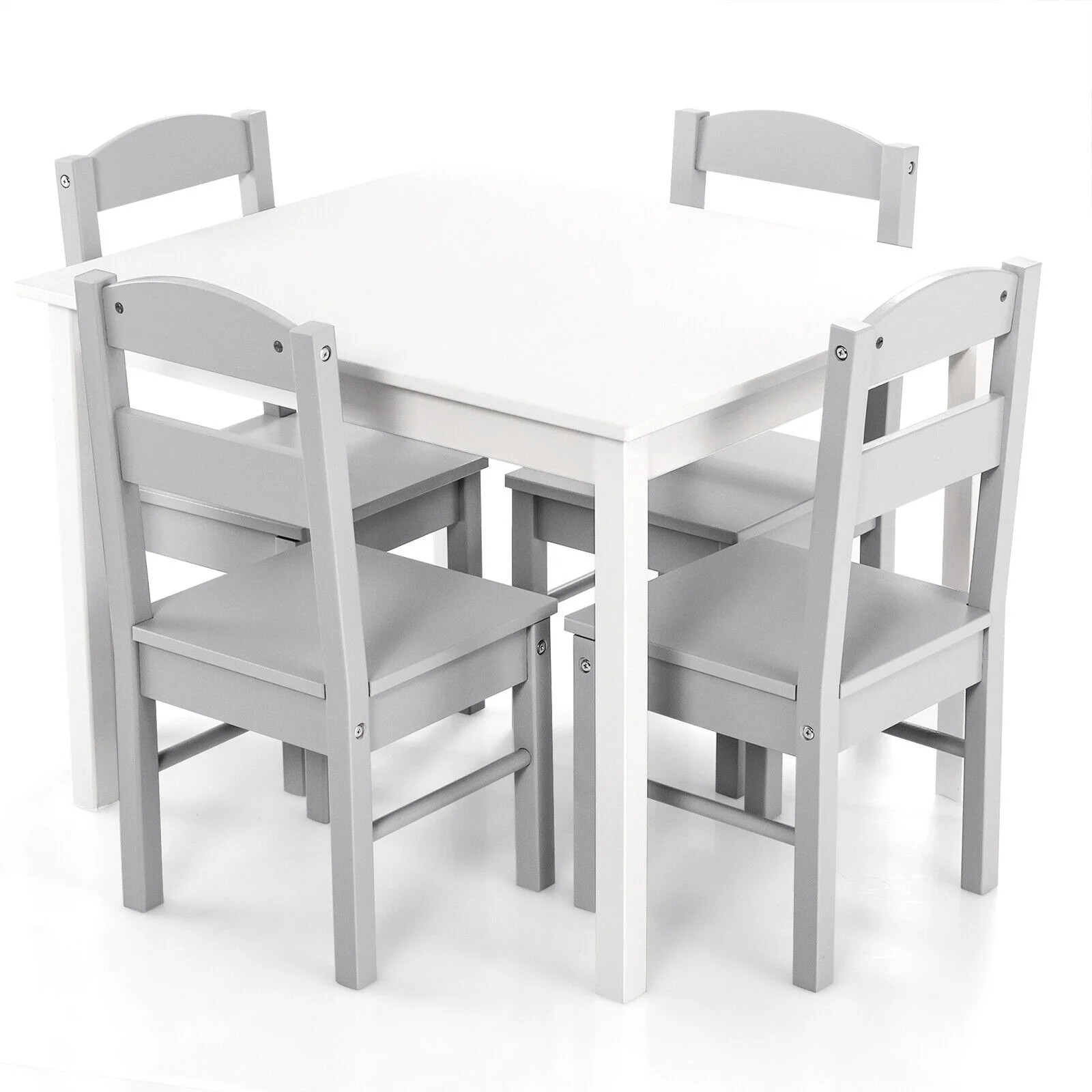 Kids 5 Piece Table And Chair Set, Wooden Activity Playroom Furniture, White - Image 9