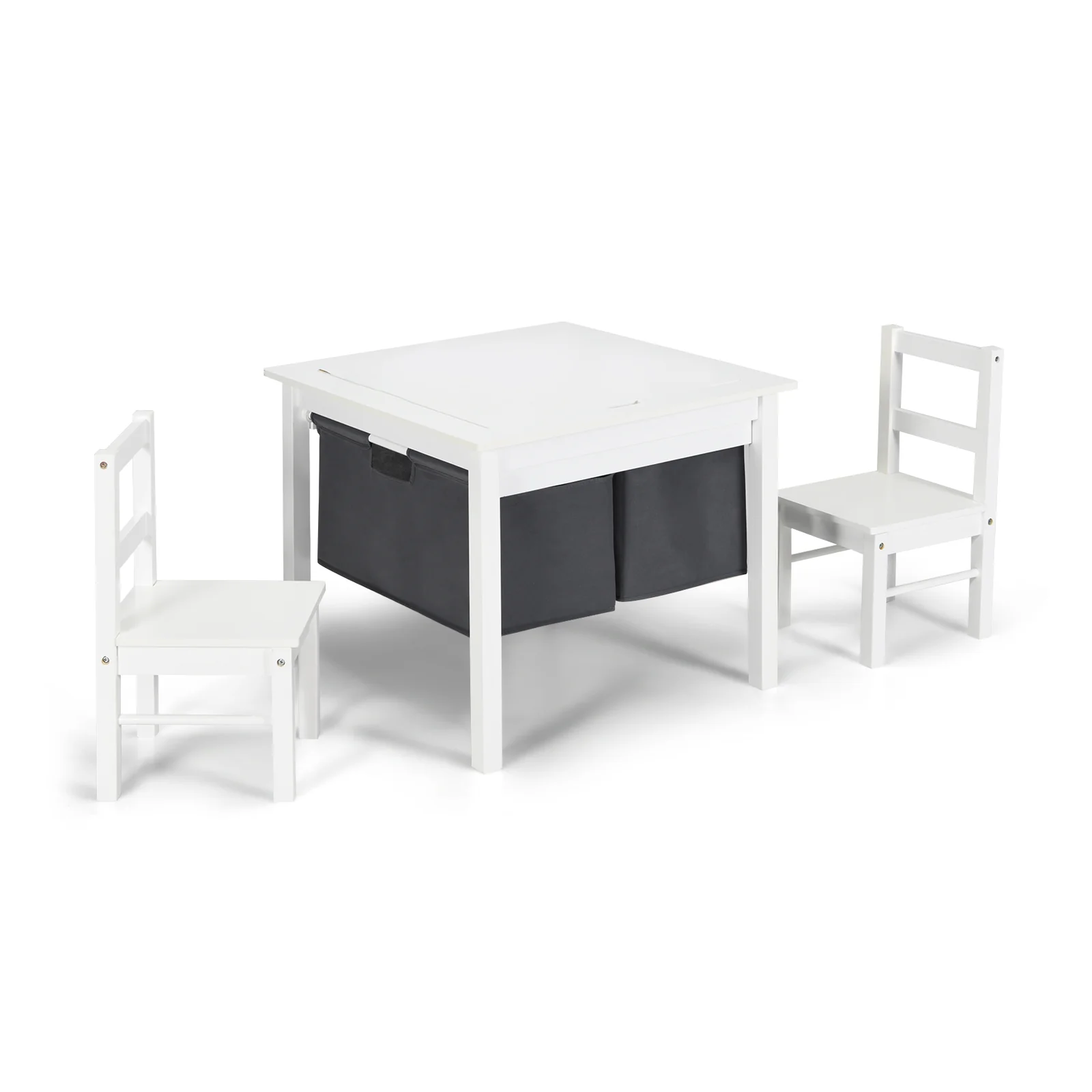 Kids Activity Table And 2 Chairs Set, Building Block Table With Storage, White - Image 4