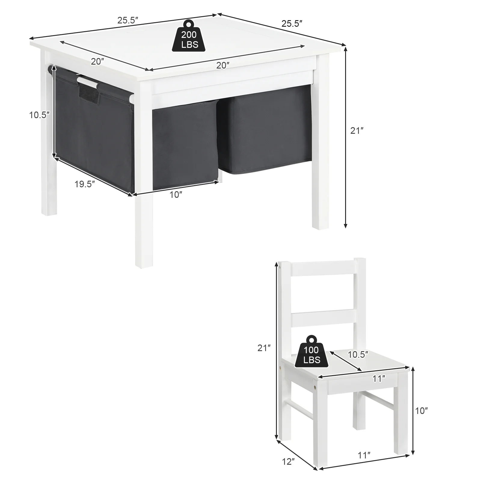 Kids Activity Table And 2 Chairs Set, Building Block Table With Storage, White - Image 6